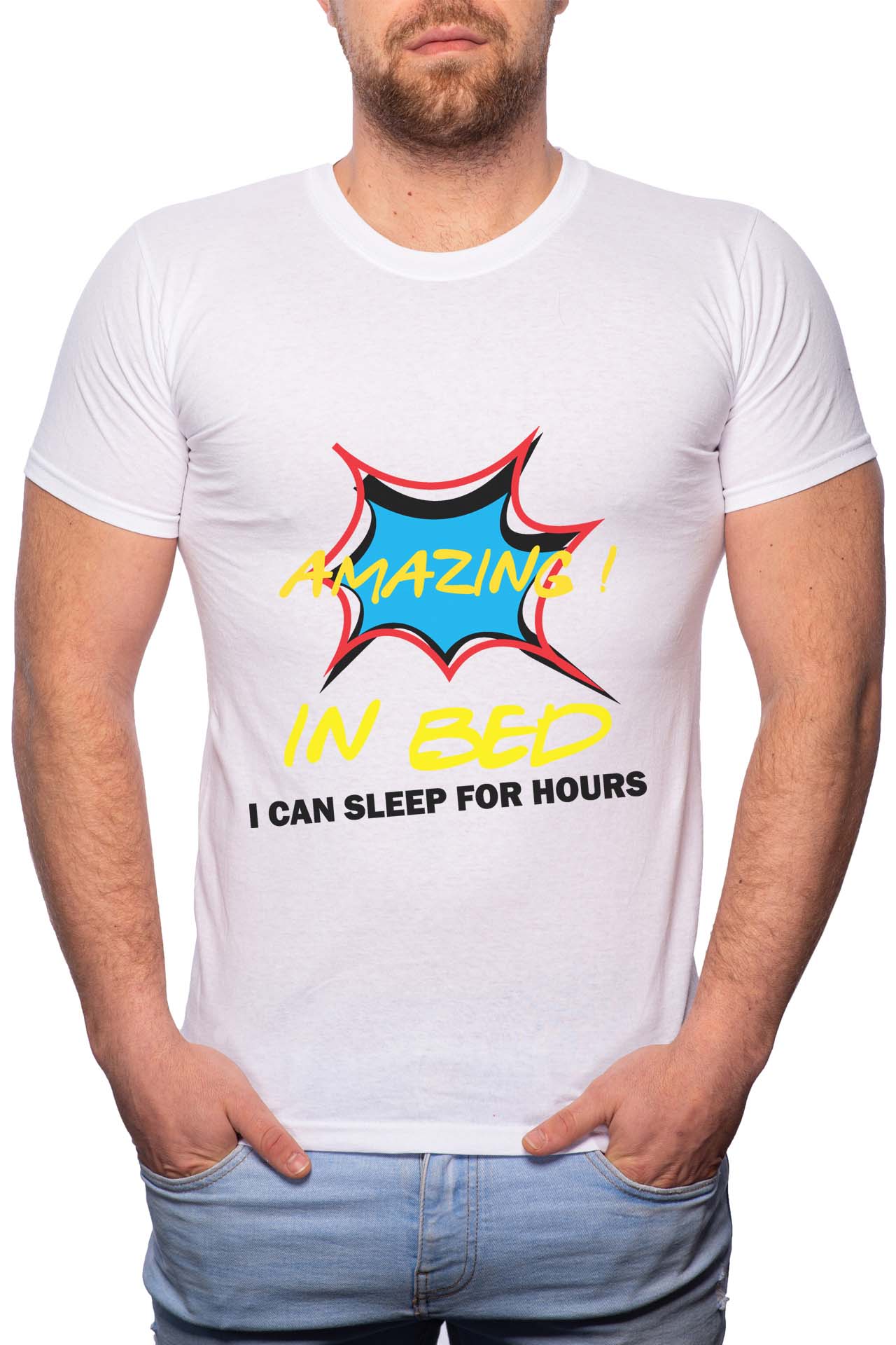 Tricou barbati, Amazing In Bed, 100% Bumbac, GR325, Alb