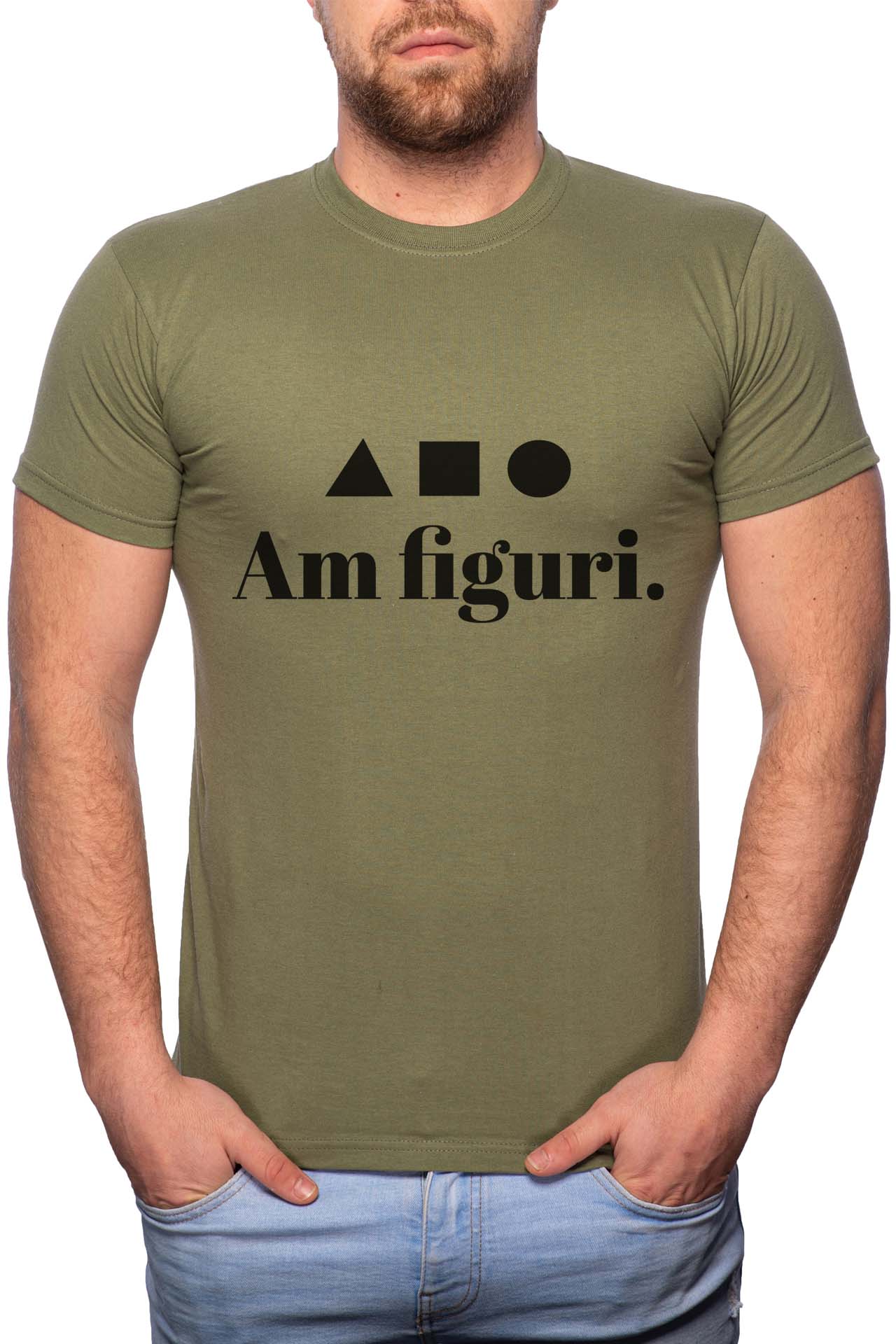 Tricou barbati, Am Figuri, 100% Bumbac, GR324, Verde militar