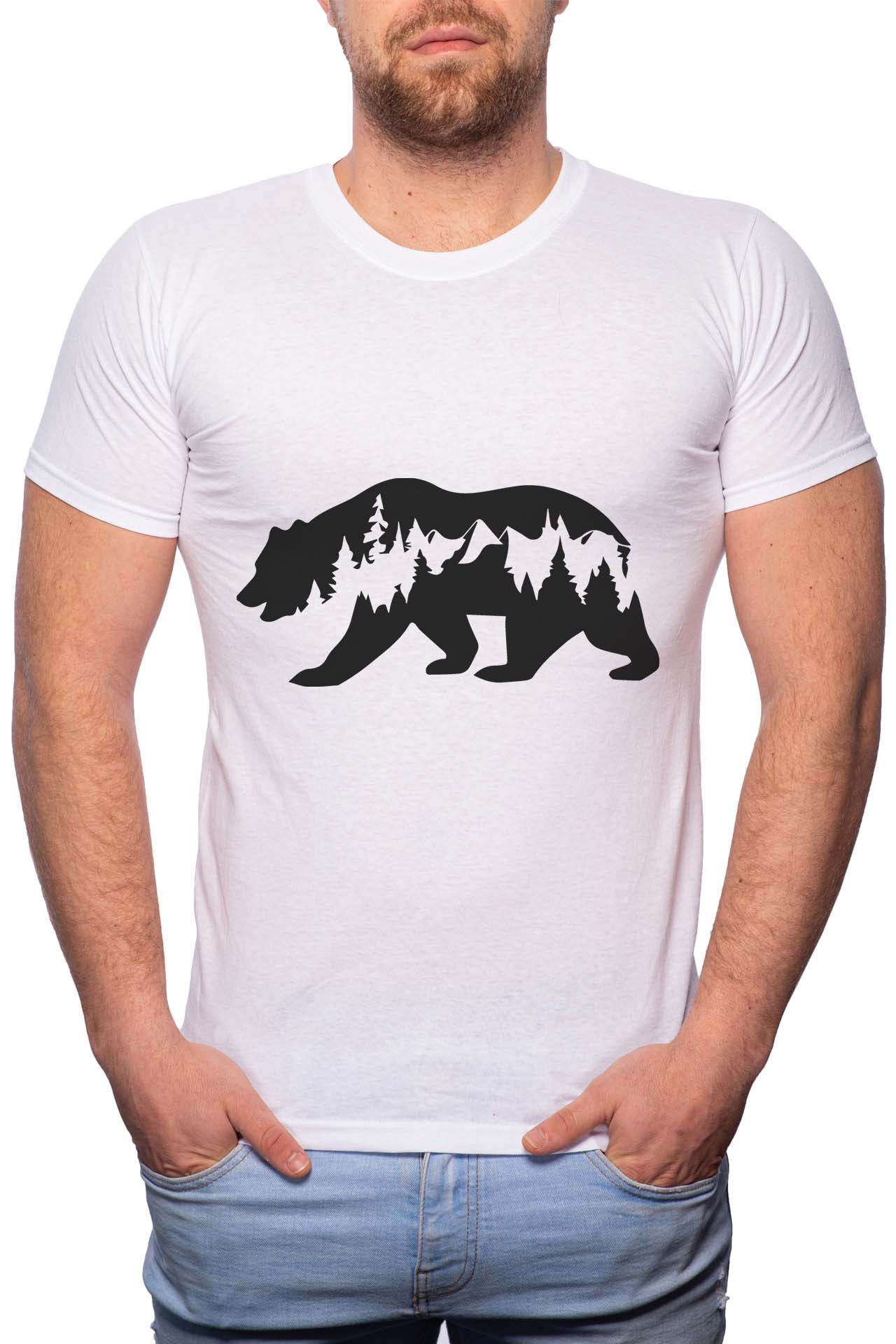 Tricou barbati, Bear, 100% Bumbac, W333, Alb