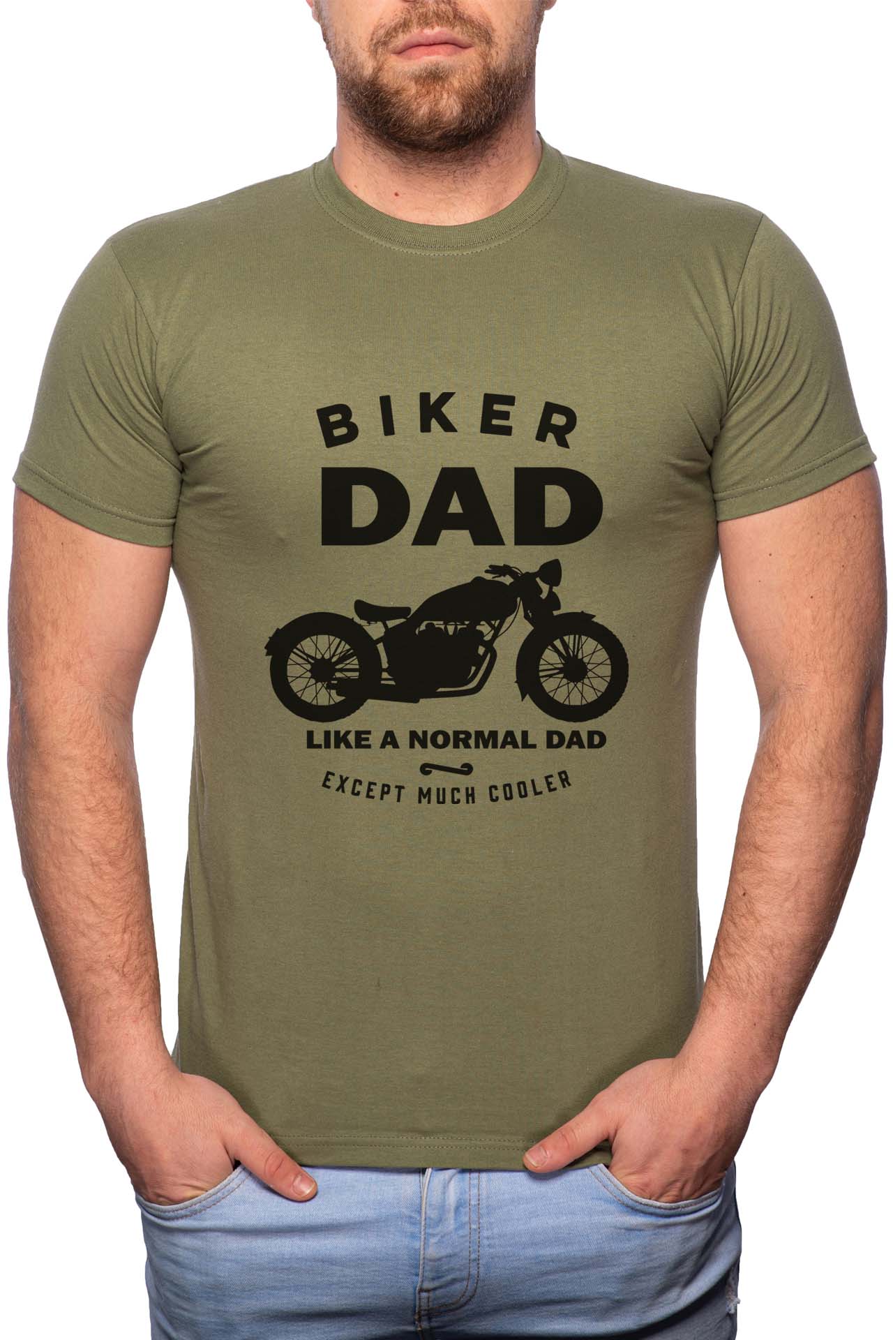 Tricou barbati, Biker Dad, 100% Bumbac, GR336, Verde militar