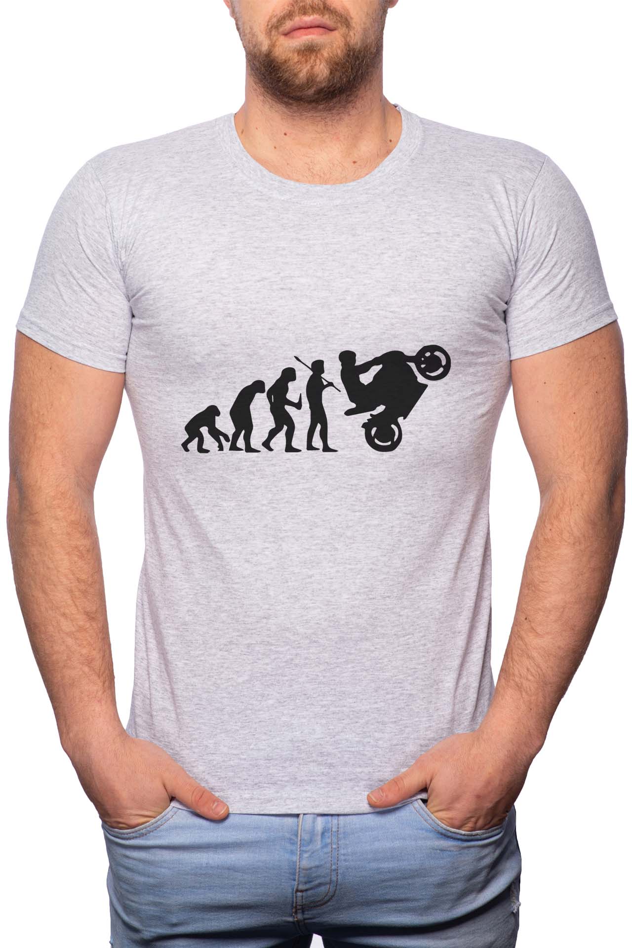 Tricou barbati, Evolution Of Motorcycle, 100% Bumbac, GM337, Gri