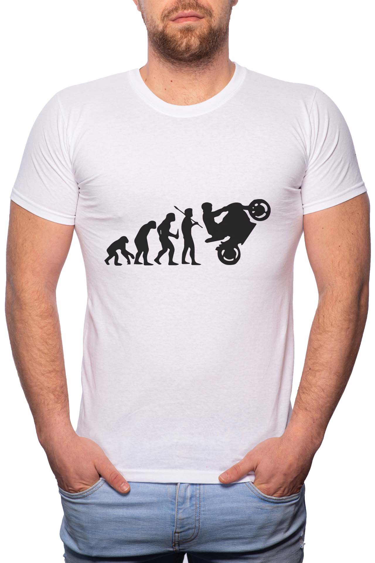 Tricou barbati, Evolution Of Motorcycle, 100% Bumbac, GM337, Alb