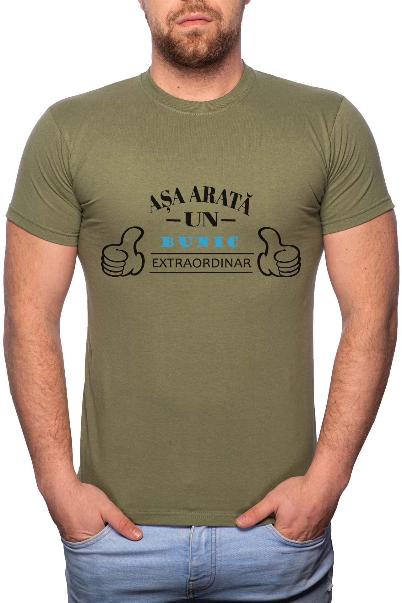 Tricou barbati, Bunic Extraordinar, 100% Bumbac, B341, Verde militar