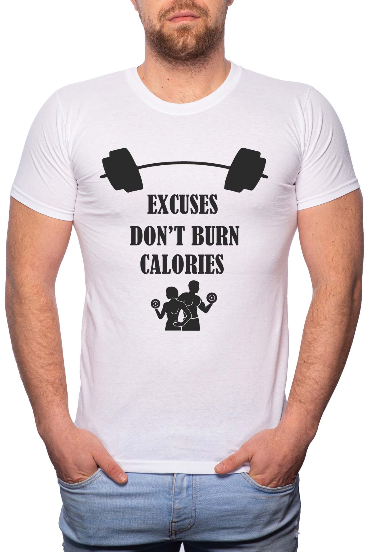 Tricou barbati, Excuses, 100% Bumbac, GR342, Alb