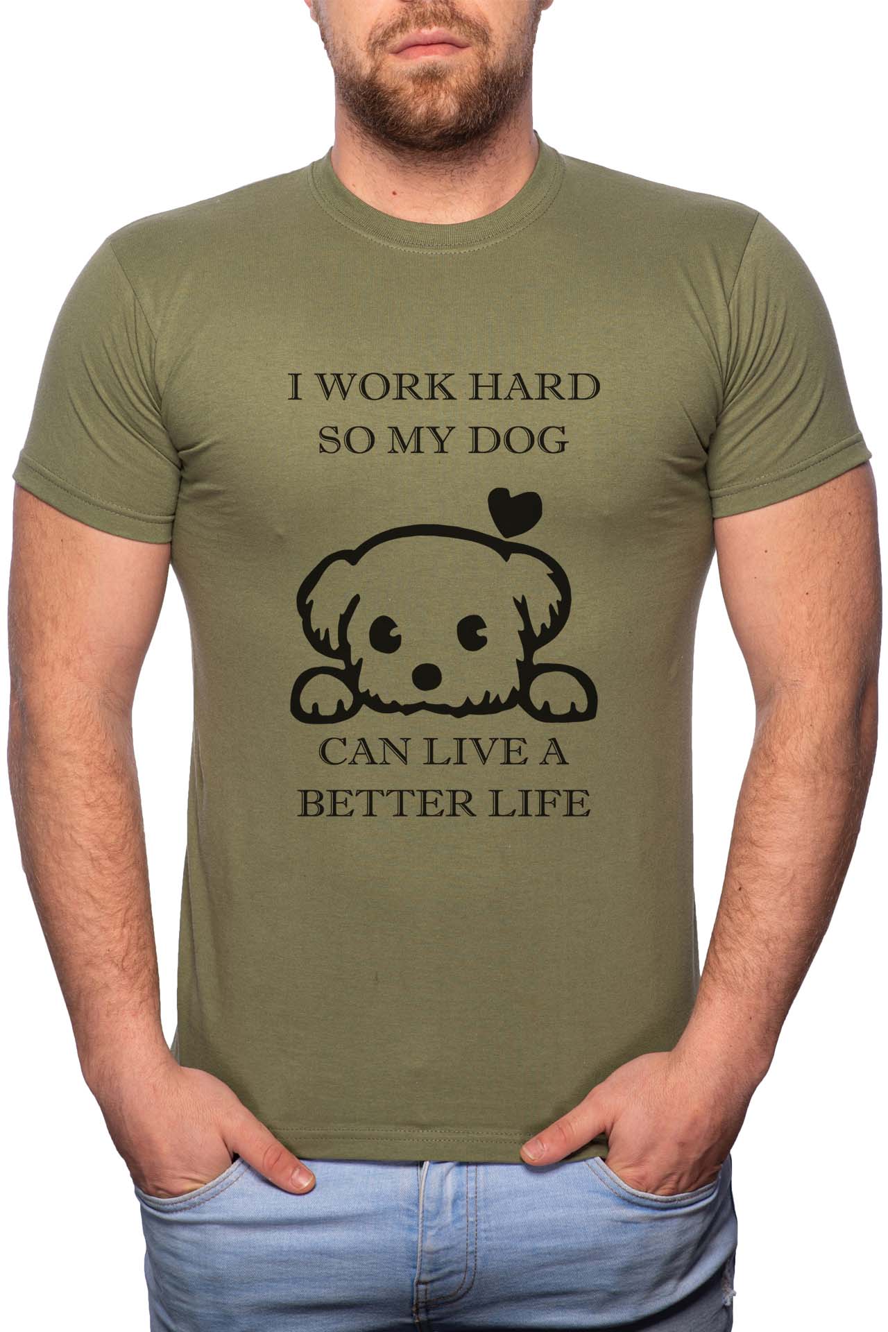 Tricou barbati, My Dog, 100% Bumbac, GM347, Verde militar