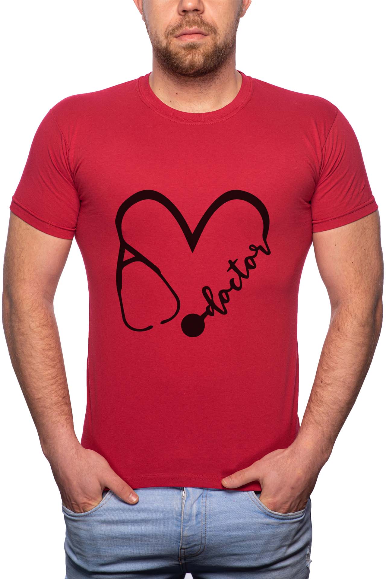 Tricou barbati, Doctor, 100% Bumbac, GR135, Rosu Bordeaux
