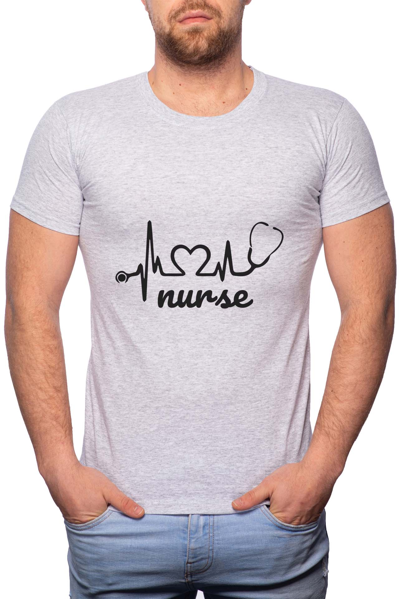 Tricou barbati, Nurse, 100% Bumbac, W136, Gri