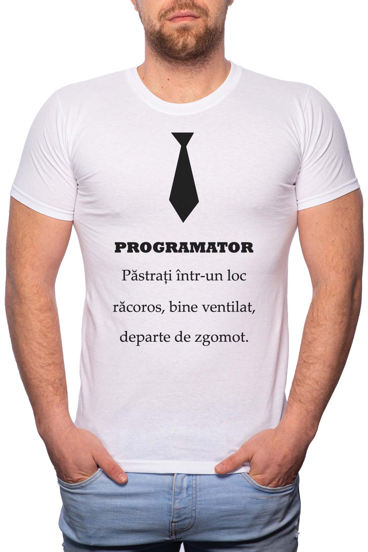 Tricou barbati, Programator, 100% Bumbac, GR137, Alb