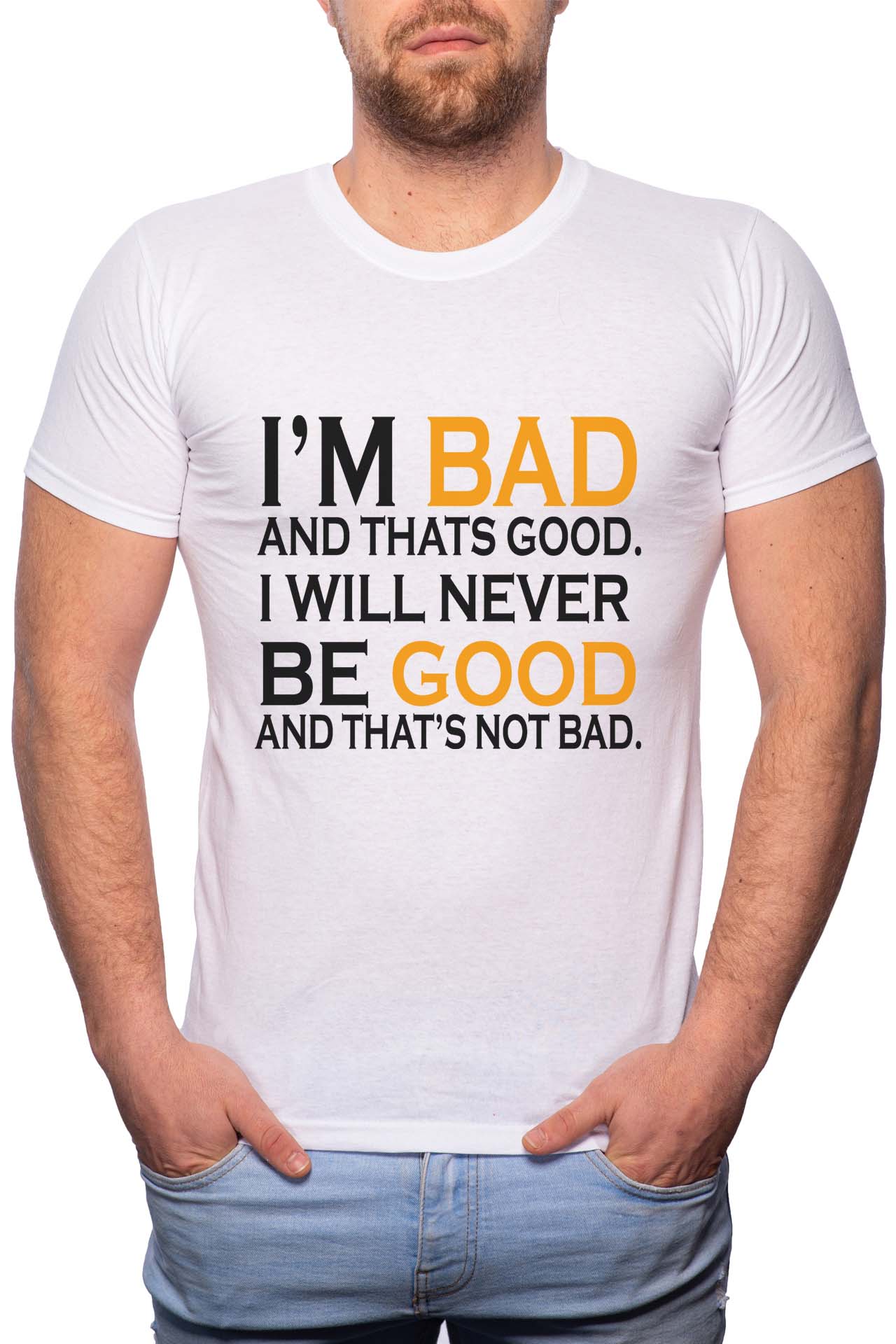 Tricou barbati, I'm Bad, 100% Bumbac, GR138, Alb