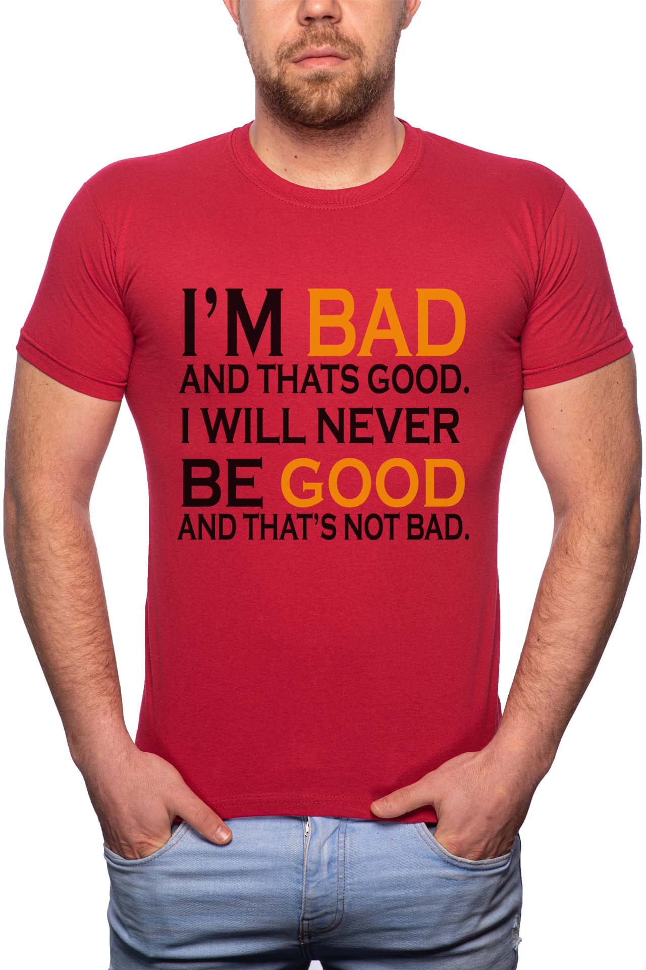 Tricou barbati, I'm Bad, 100% Bumbac, GR138, Rosu Bordeaux