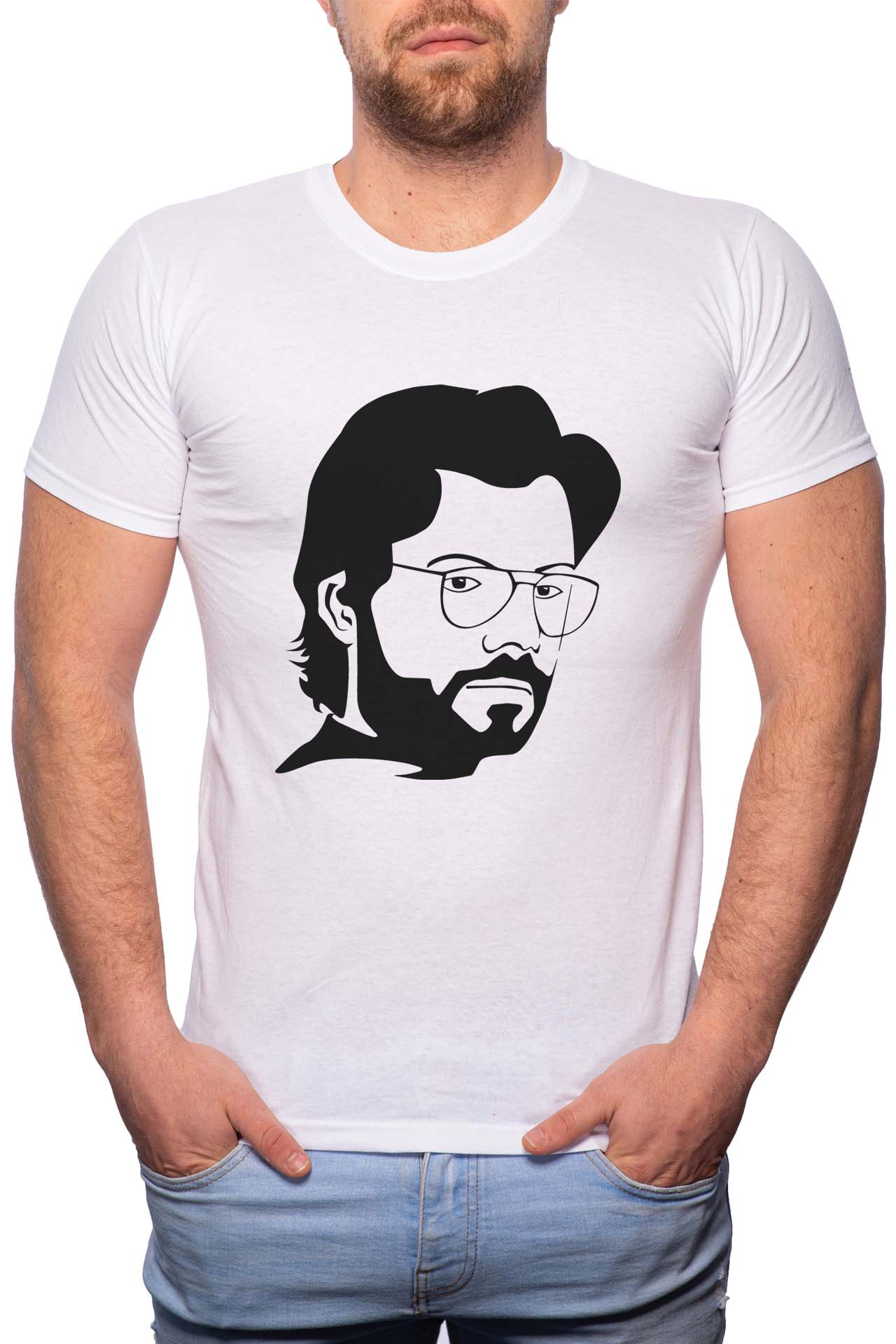 Tricou barbati, La Casa De Papel - El Profesor, 100% Bumbac, G139, Alb