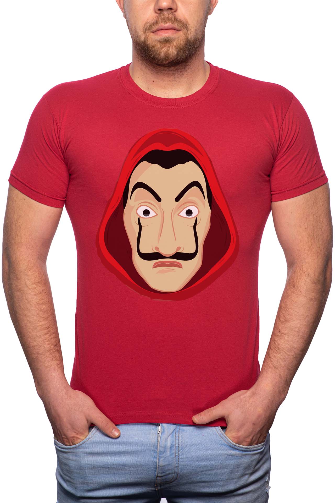 Tricou barbati, La Casa De Papel, 100% Bumbac, GR140, Rosu Bordeaux