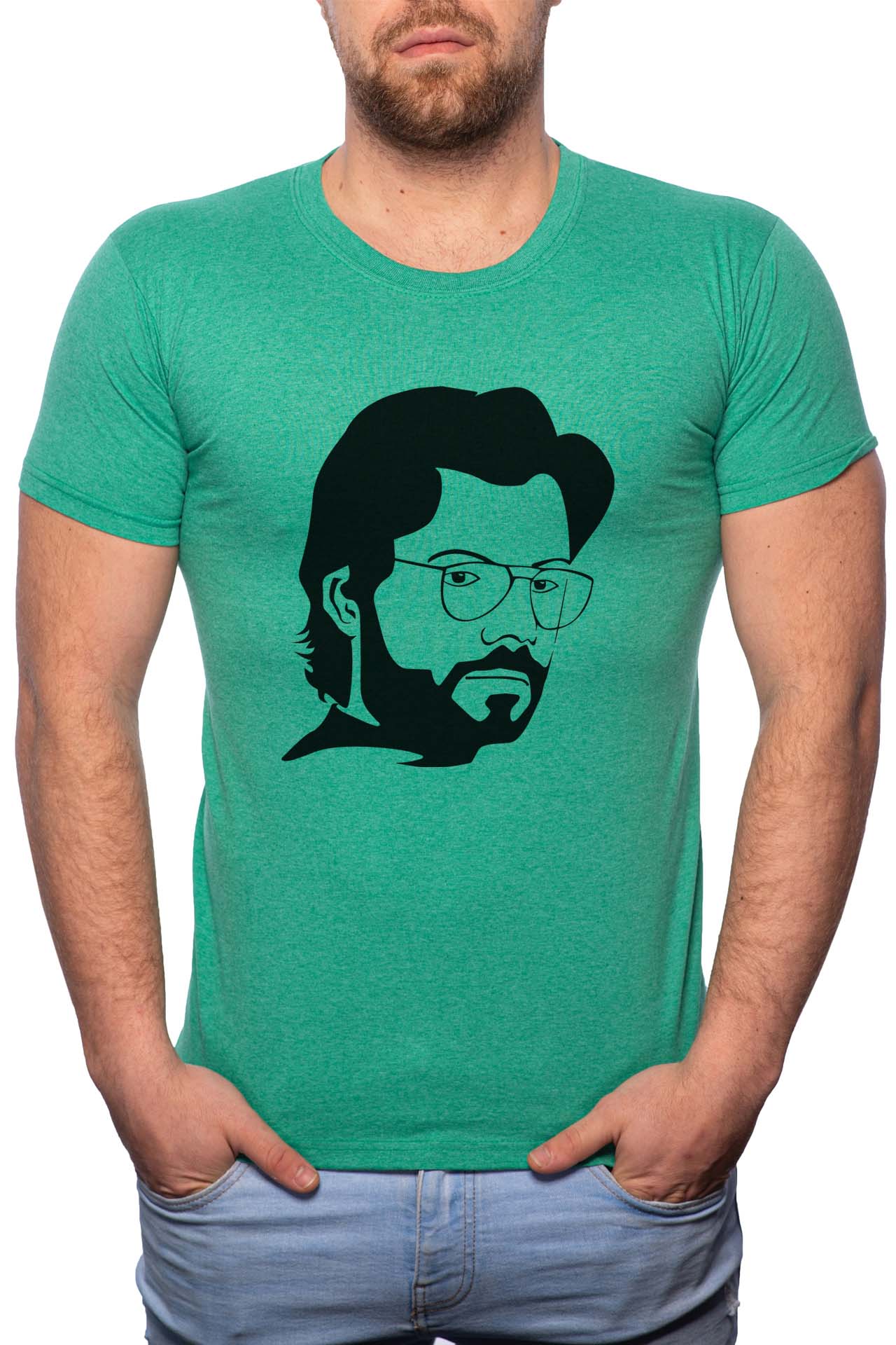 Tricou barbati, La Casa De Papel - El Profesor, 100% Bumbac, G139, Verde