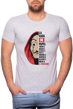 Tricou barbati, La Casa De Papel - Characters, 100% Bumbac, R143, Gri Tricou barbati, La Casa De Papel - Characters, 100% Bumbac, R143, Gri