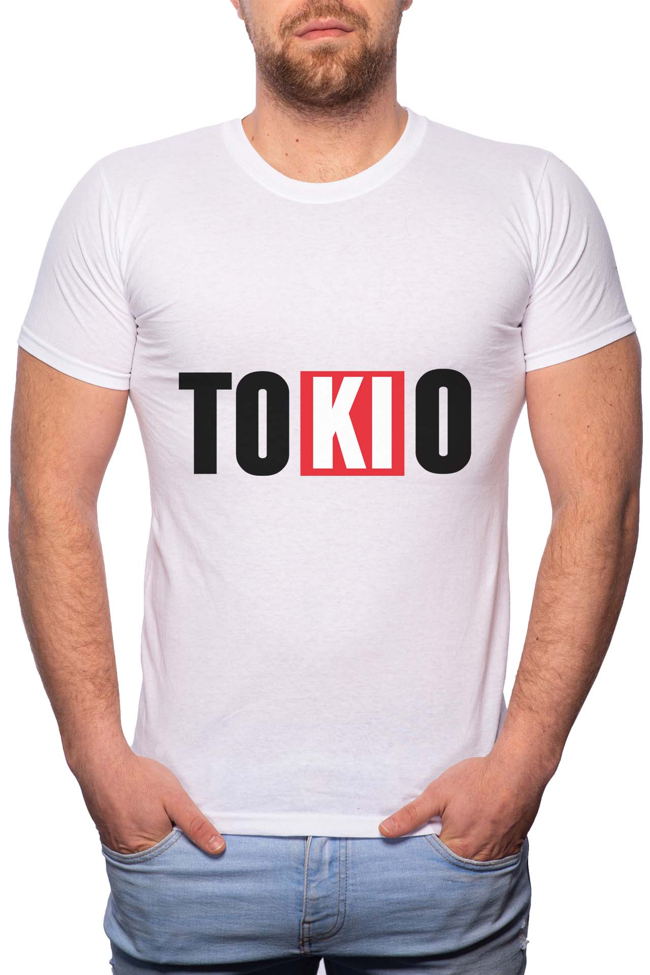 Tricou barbati, La Casa De Papel - Tokio, 100% Bumbac, G145, Alb