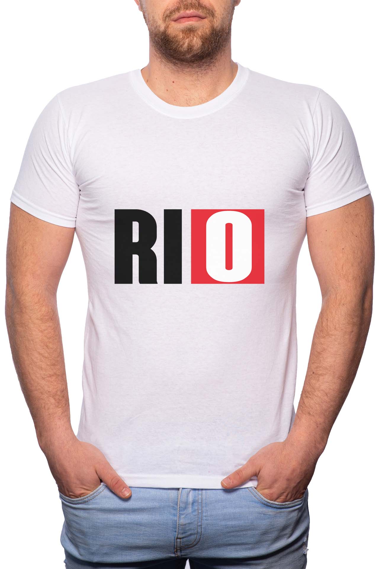 Tricou barbati, La Casa De Papel - Rio, 100% Bumbac, GM147, Alb