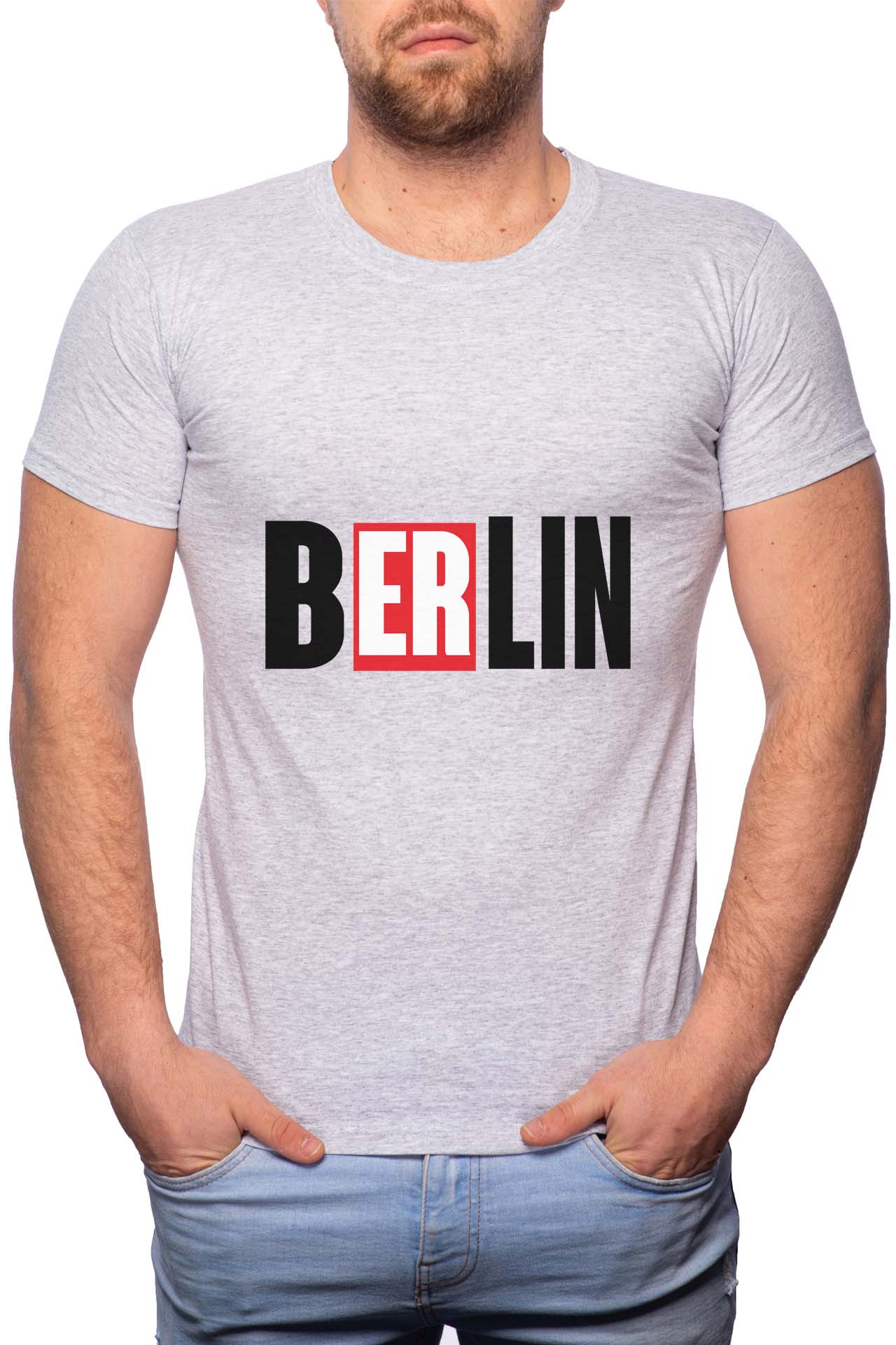 Tricou barbati, La Casa De Papel - Berlin, 100% Bumbac, GR146, Gri