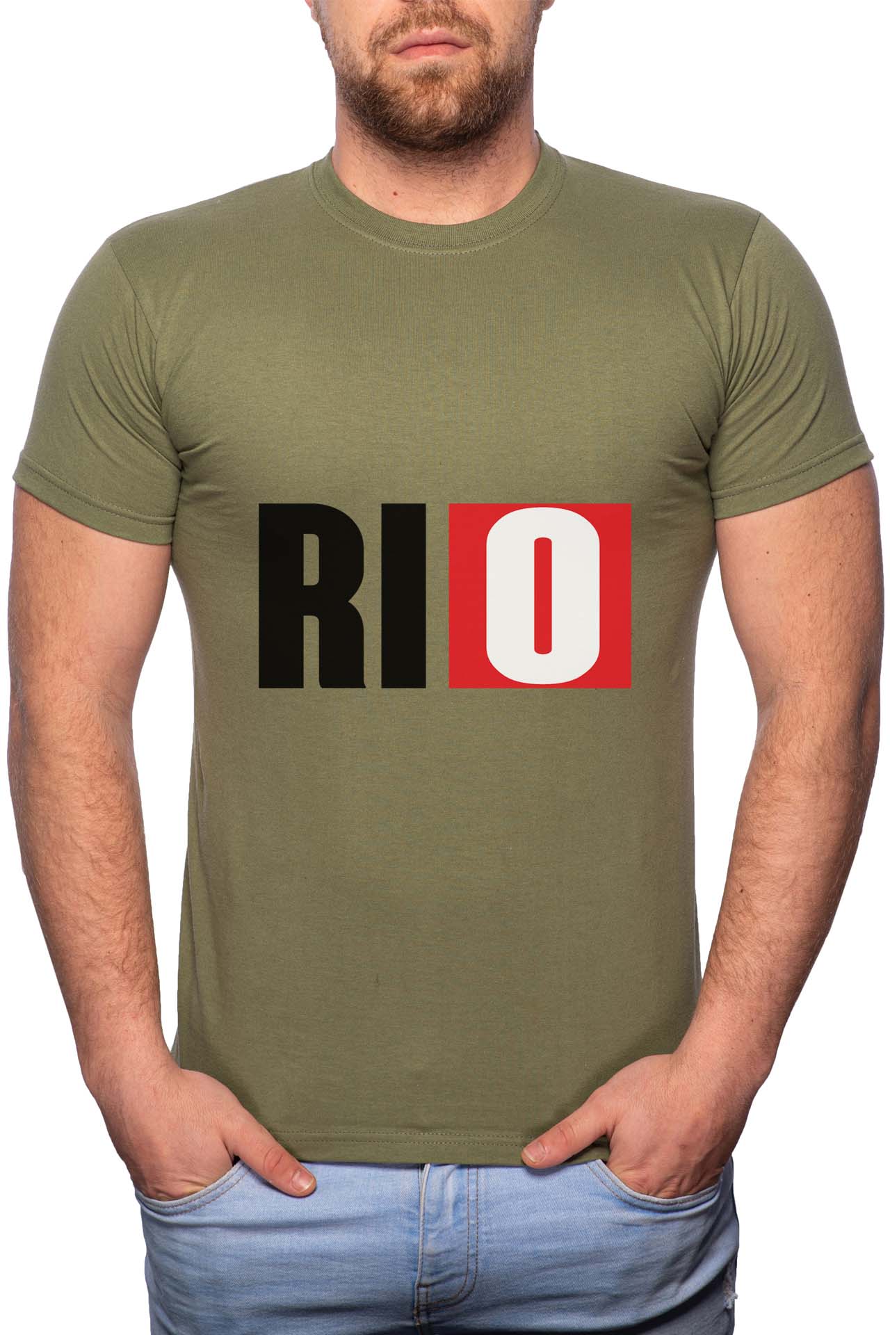Tricou barbati, La Casa De Papel - Rio, 100% Bumbac, GM147, Verde militar