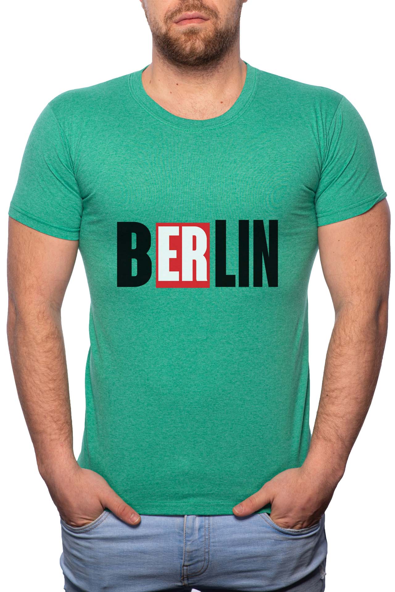 Tricou barbati, La Casa De Papel - Berlin, 100% Bumbac, GR146, Verde