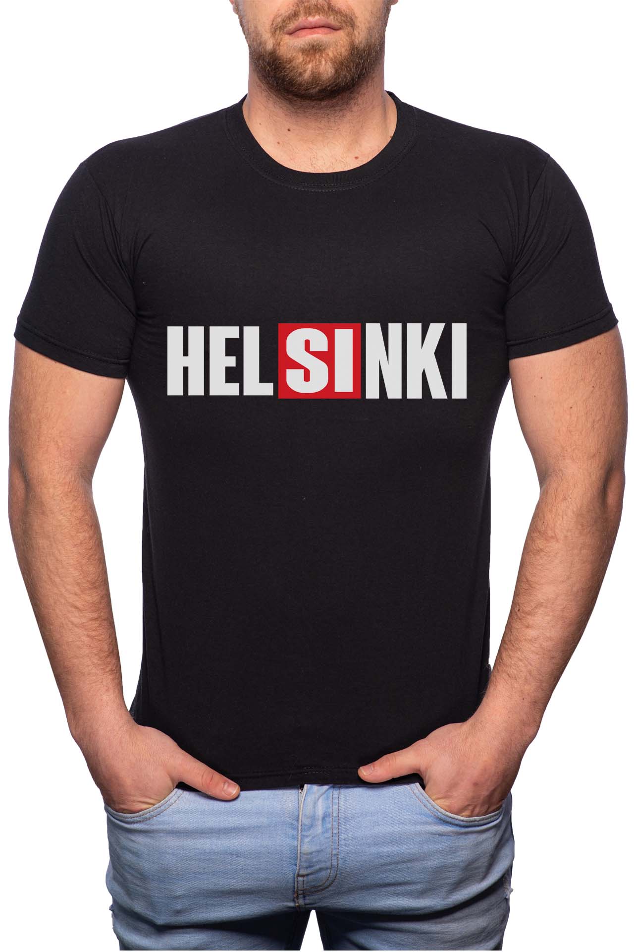 Tricou barbati, La Casa De Papel - Helsinki, 100% Bumbac, R150, Negru