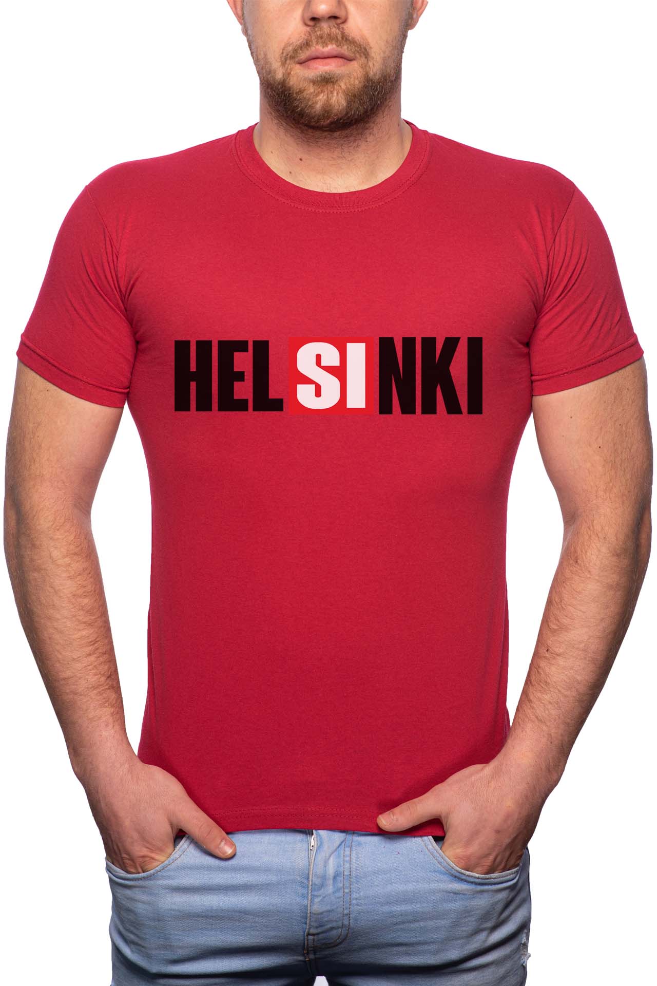 Tricou barbati, La Casa De Papel - Helsinki, 100% Bumbac, R150, Rosu Bordeaux