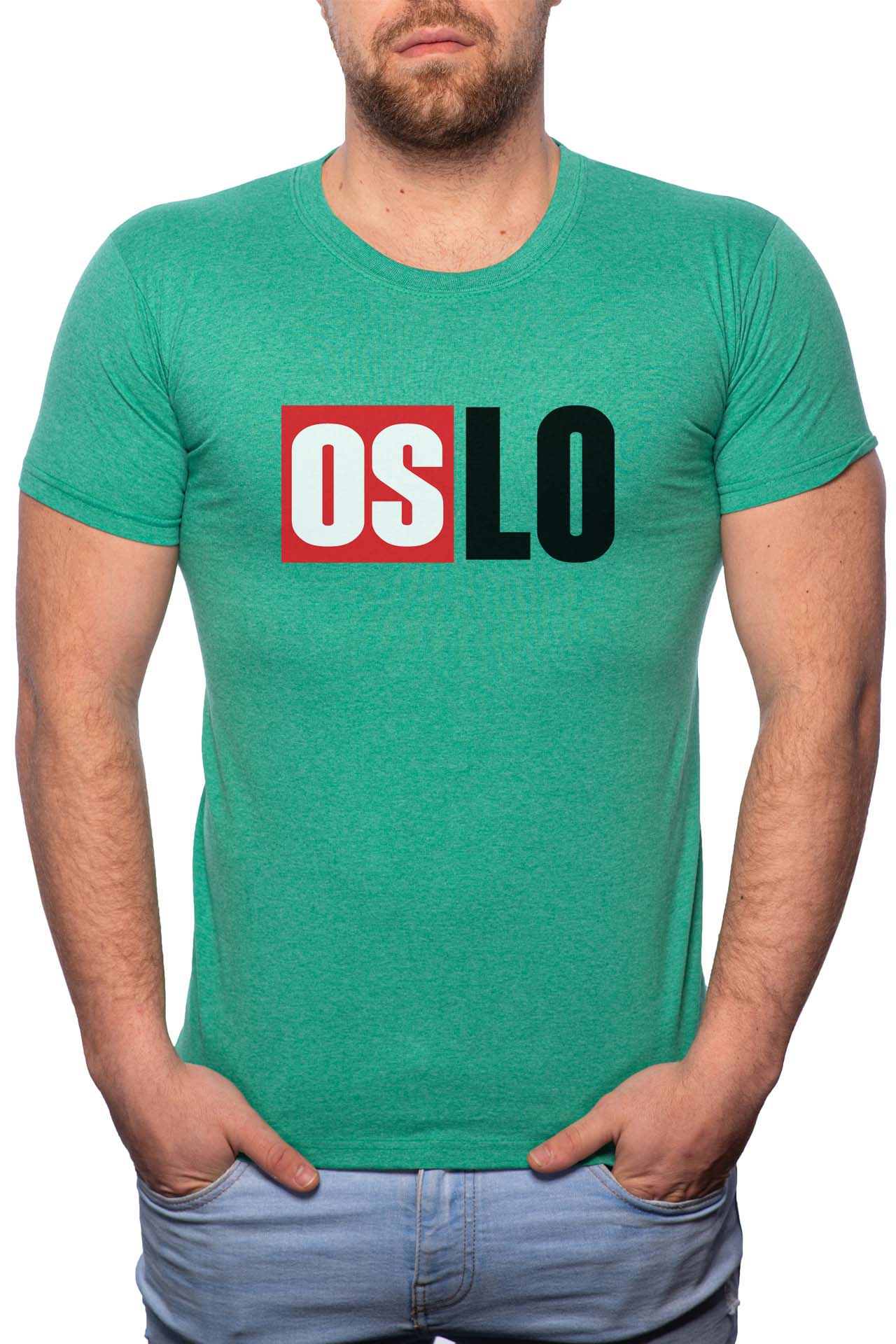 Tricou barbati, La Casa De Papel - Oslo, 100% Bumbac, R151, Verde