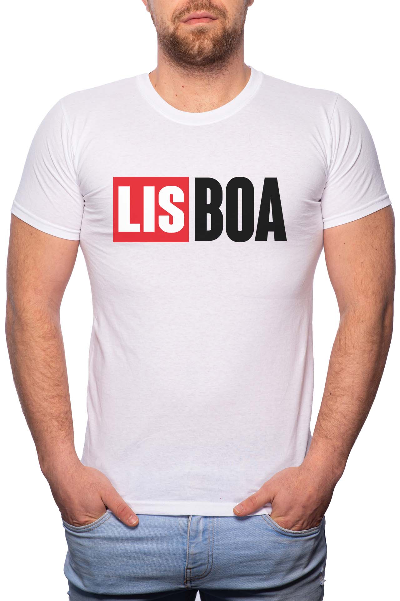 Tricou barbati, La Casa De Papel - Lisboa, 100% Bumbac, GM153, Alb