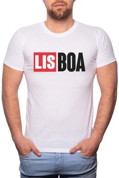 Tricou barbati, La Casa De Papel - Lisboa, 100% Bumbac, GM153, Alb Tricou barbati, La Casa De Papel - Lisboa, 100% Bumbac, GM153, Alb