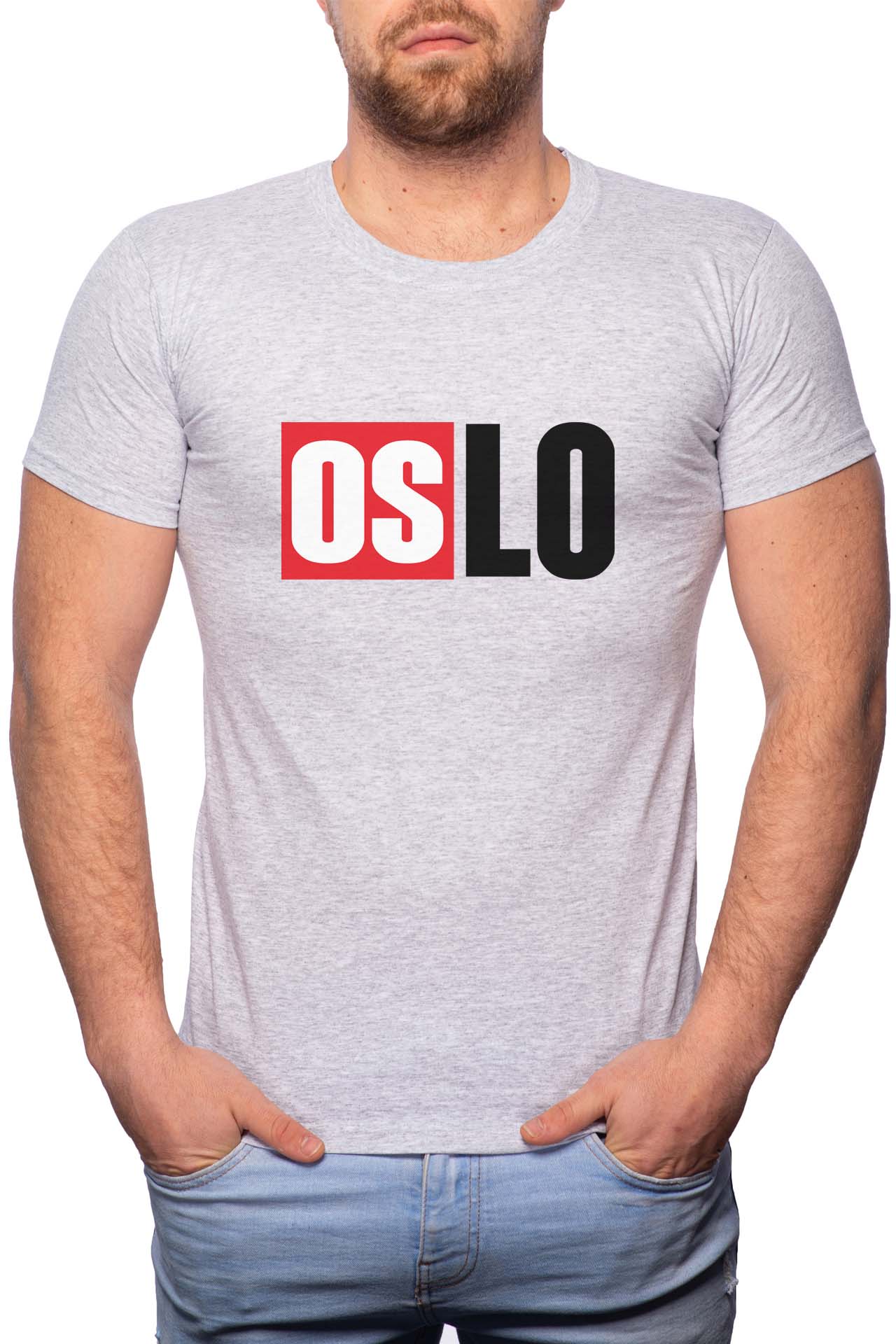 Tricou barbati, La Casa De Papel - Oslo, 100% Bumbac, R151, Gri