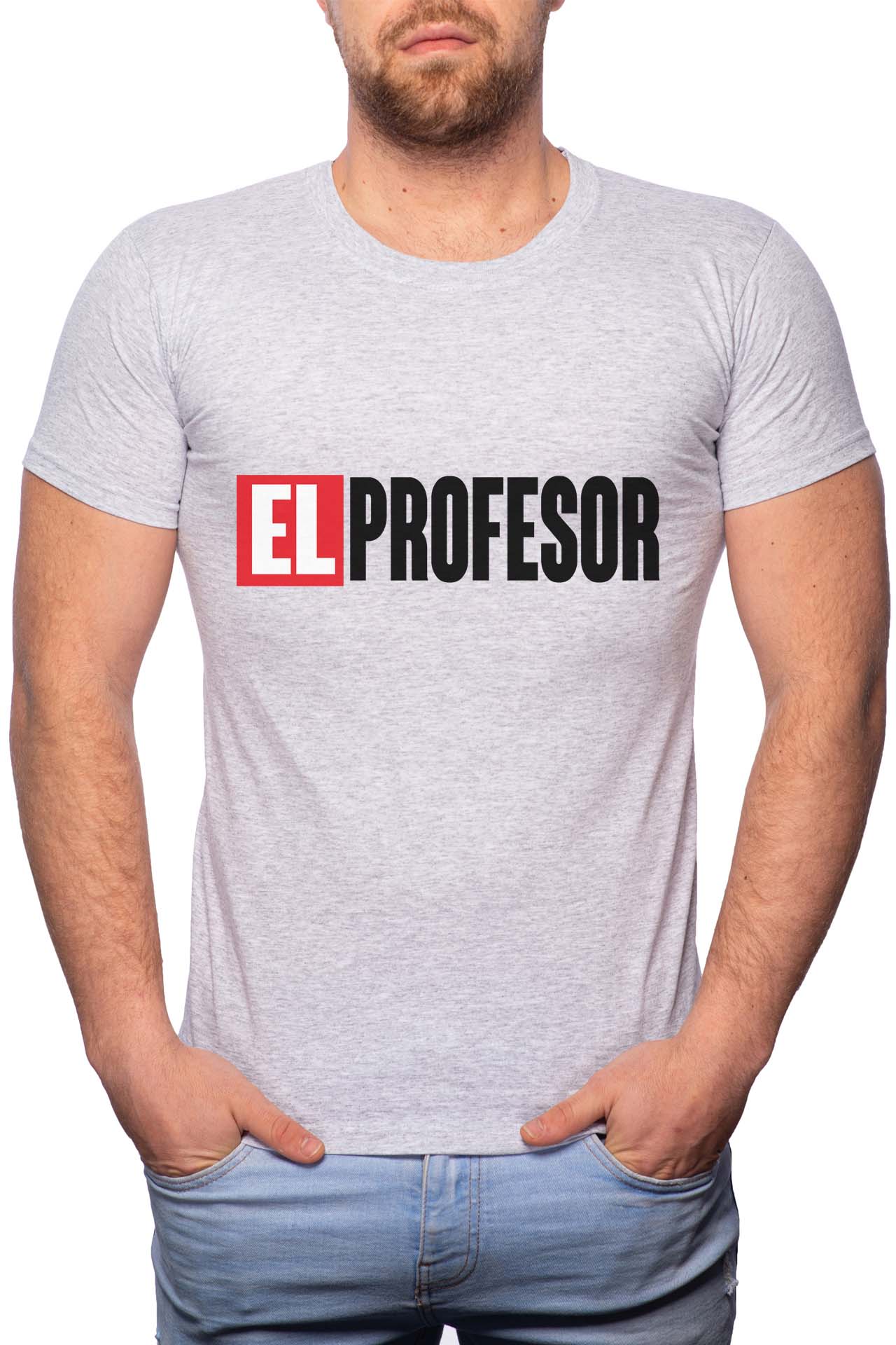 Tricou barbati, La Casa De Papel - El profesor, 100% Bumbac, B152, Gri