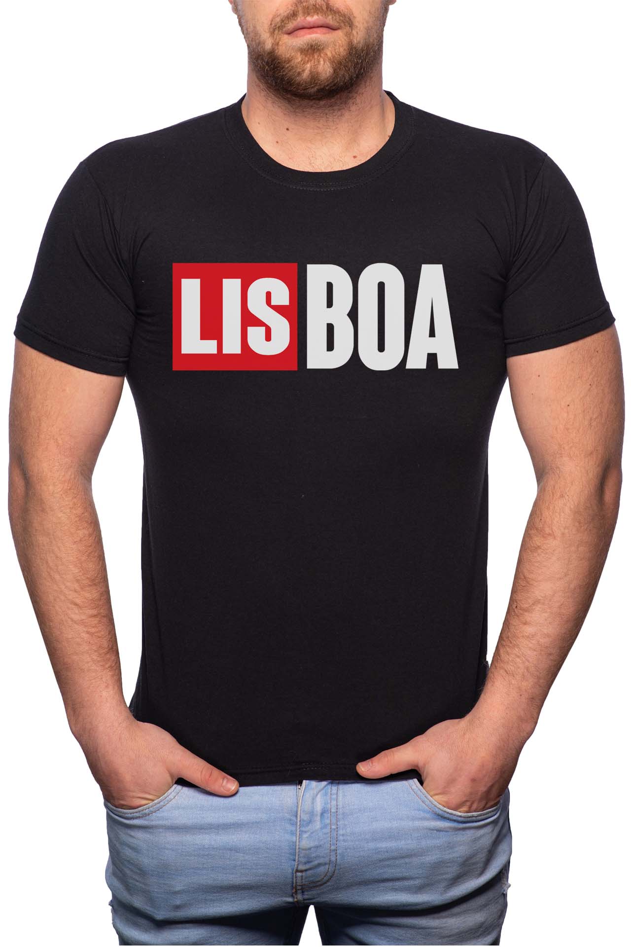 Tricou barbati, La Casa De Papel - Lisboa, 100% Bumbac, GM153, Negru