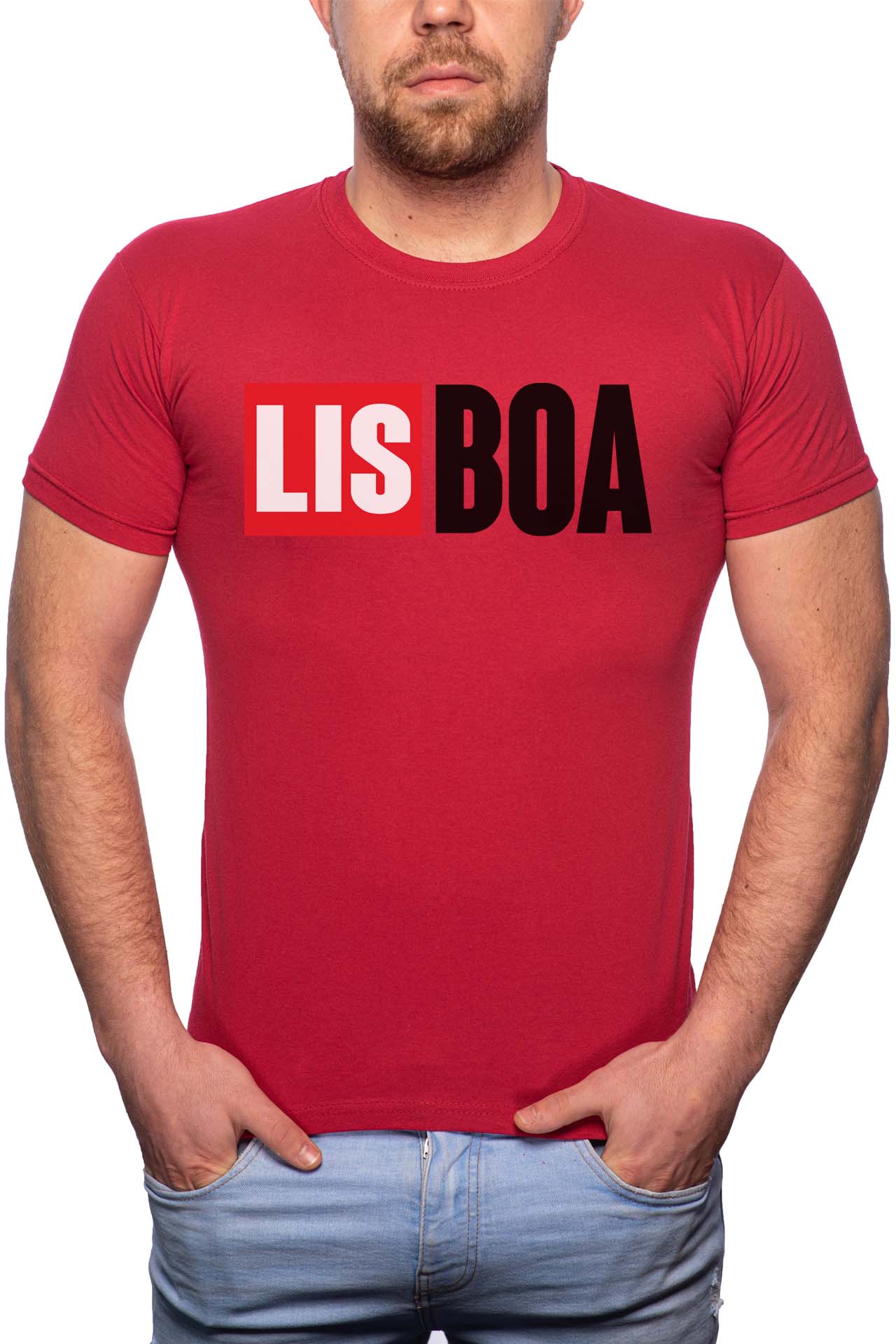 Tricou barbati, La Casa De Papel - Lisboa, 100% Bumbac, GM153, Rosu Bordeaux