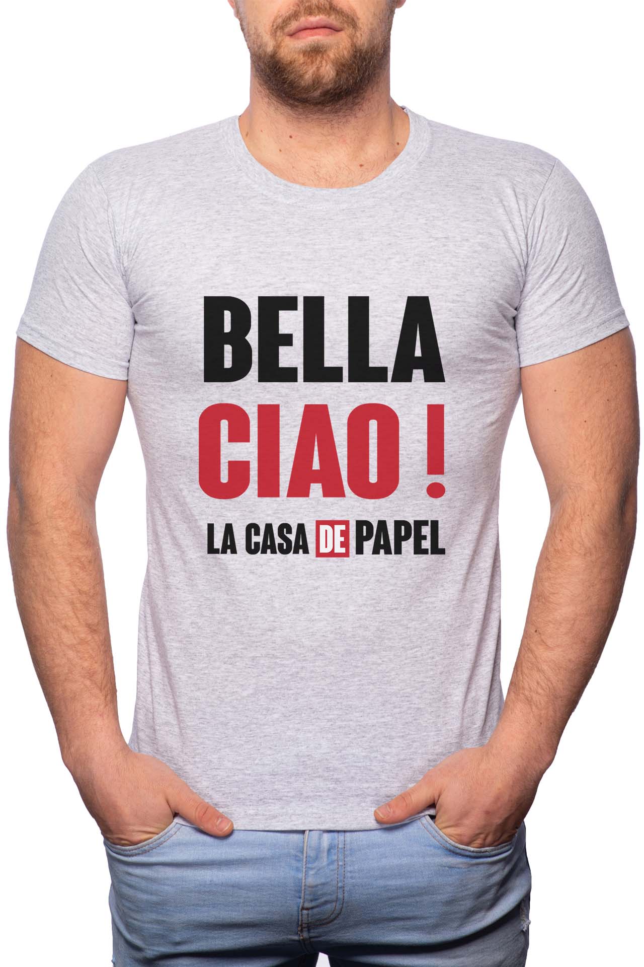 Tricou barbati, La Casa De Papel - Bella Ciao, 100% Bumbac, R154, Gri