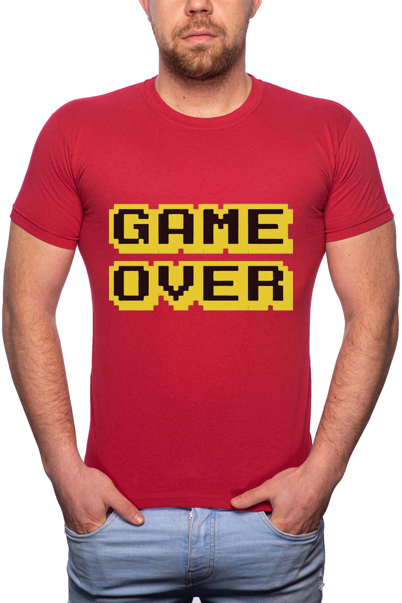 Tricou barbati, Game Over, 100% Bumbac, W156, Rosu Bordeaux