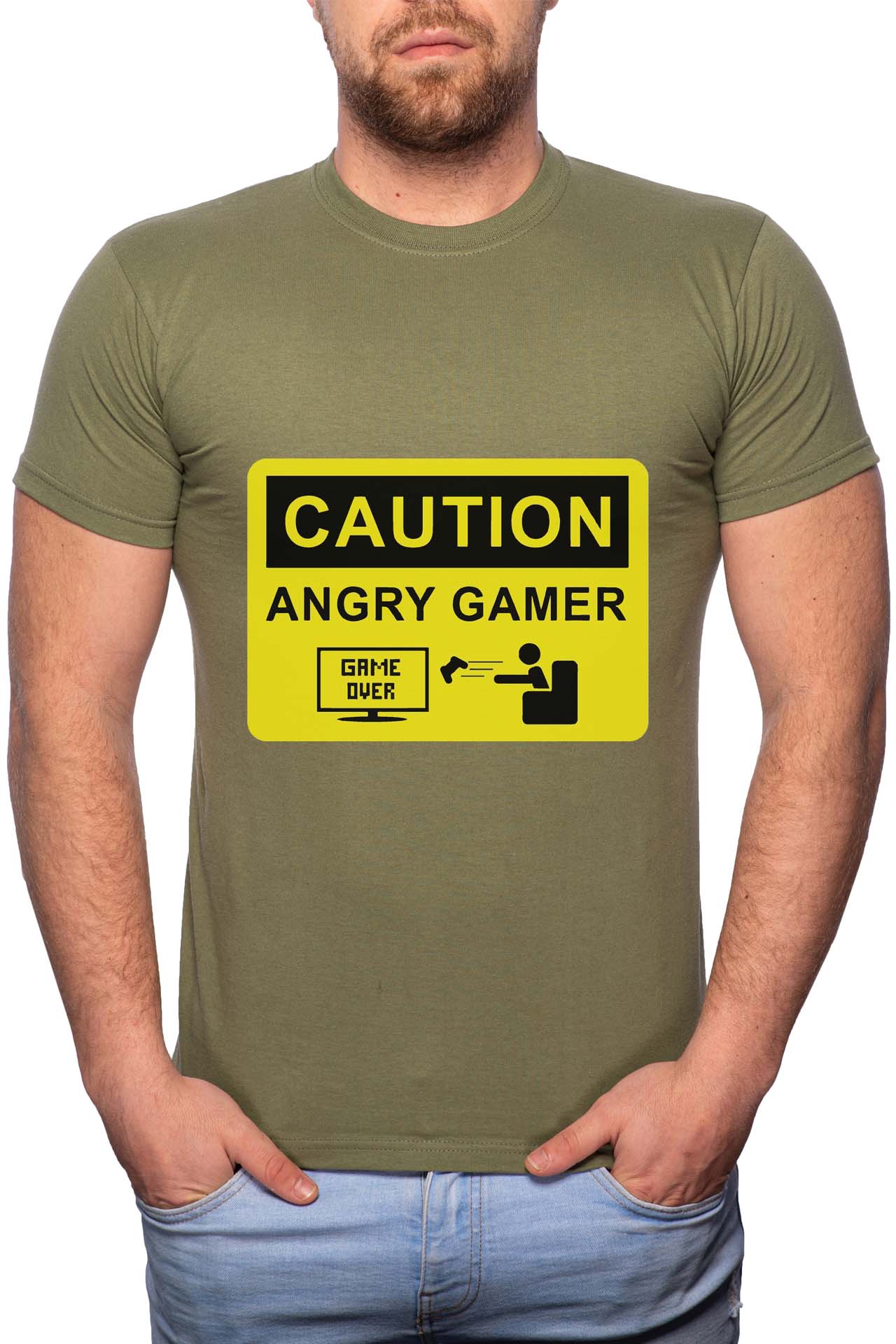 Tricou barbati, Angry Gamer, 100% Bumbac, GM157, Verde militar
