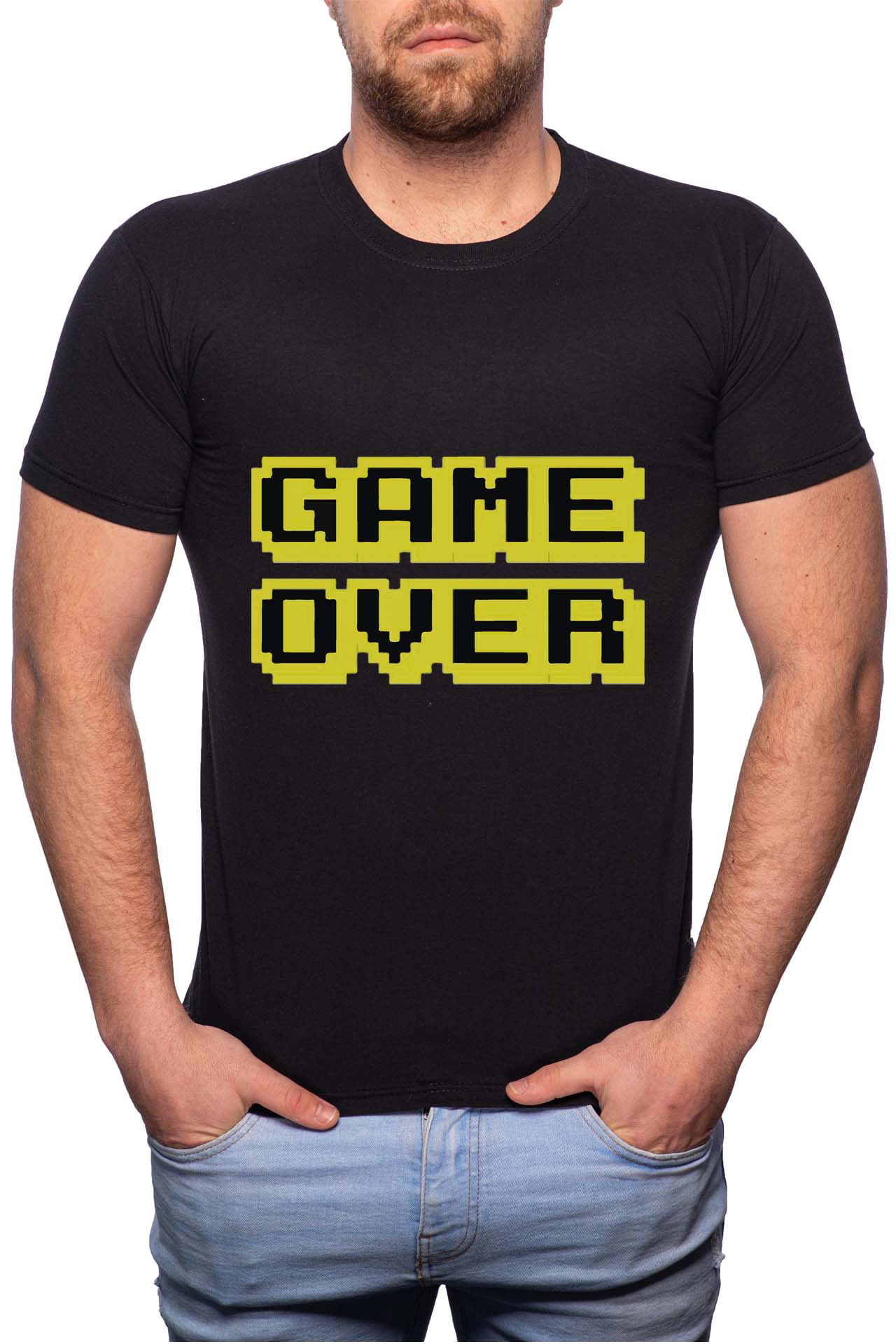 Tricou barbati, Game Over, 100% Bumbac, W156, Negru