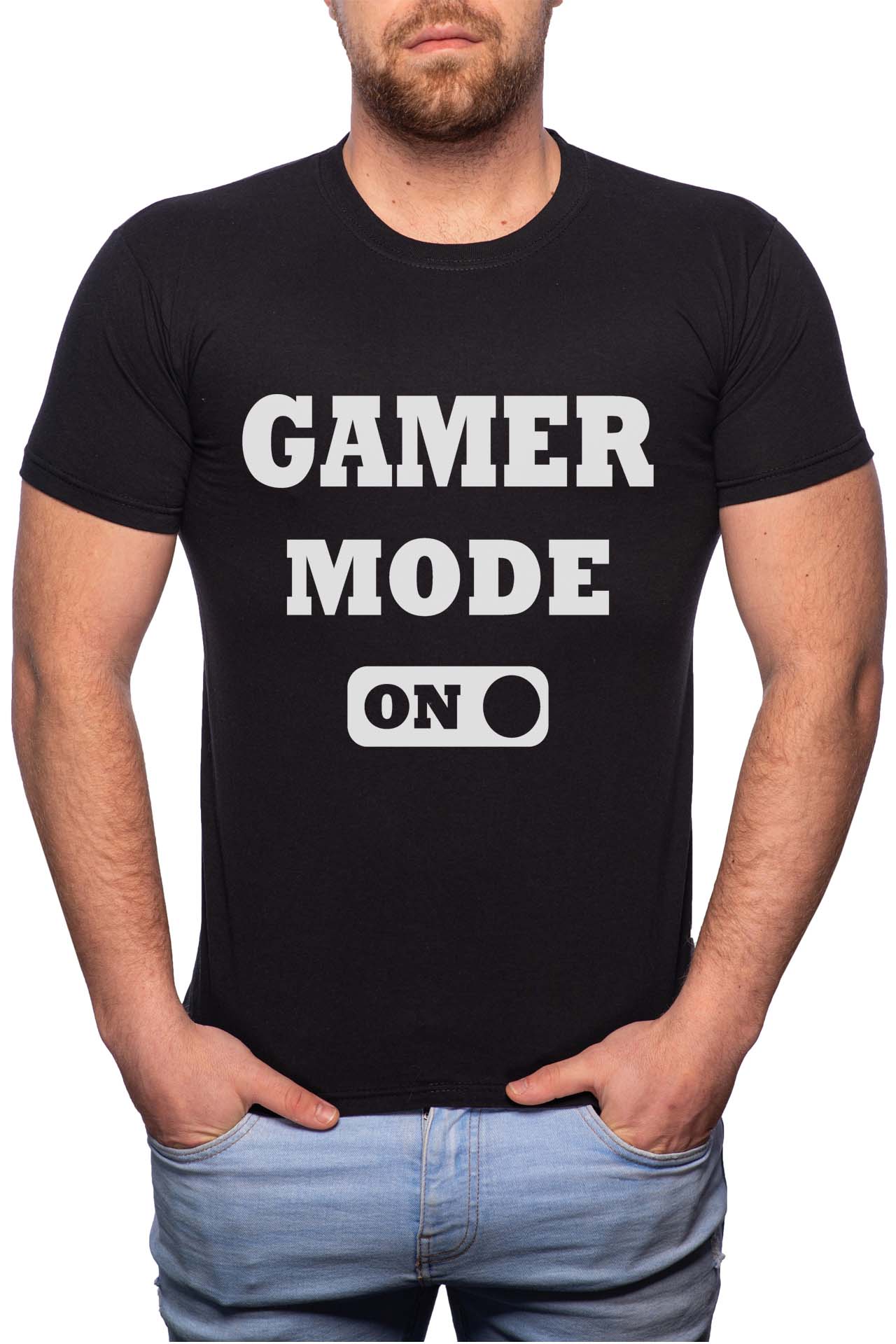Tricou barbati, Gamer Mode, 100% Bumbac, B163, Negru