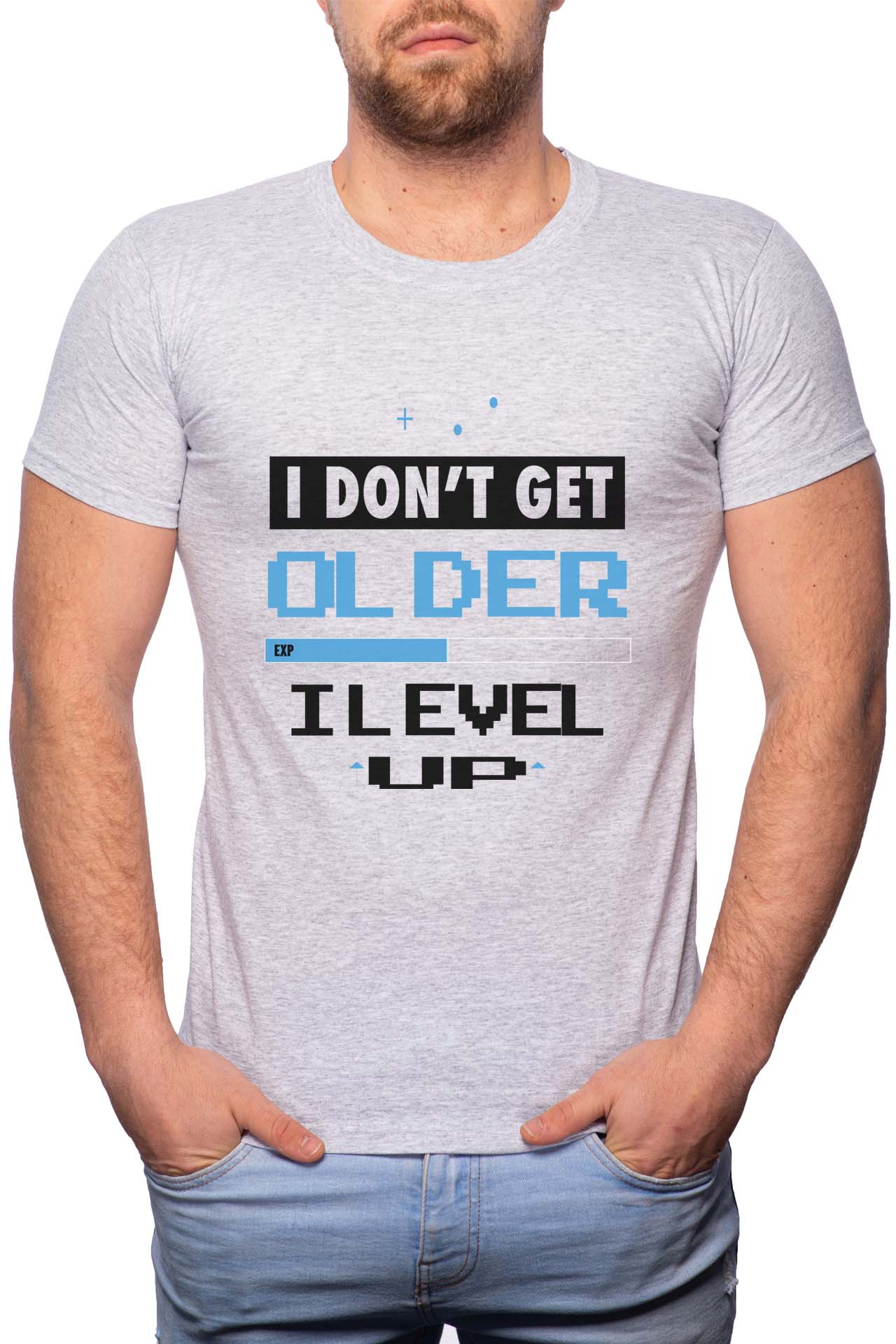 Tricou barbati, I Level Up, 100% Bumbac, W159, Gri