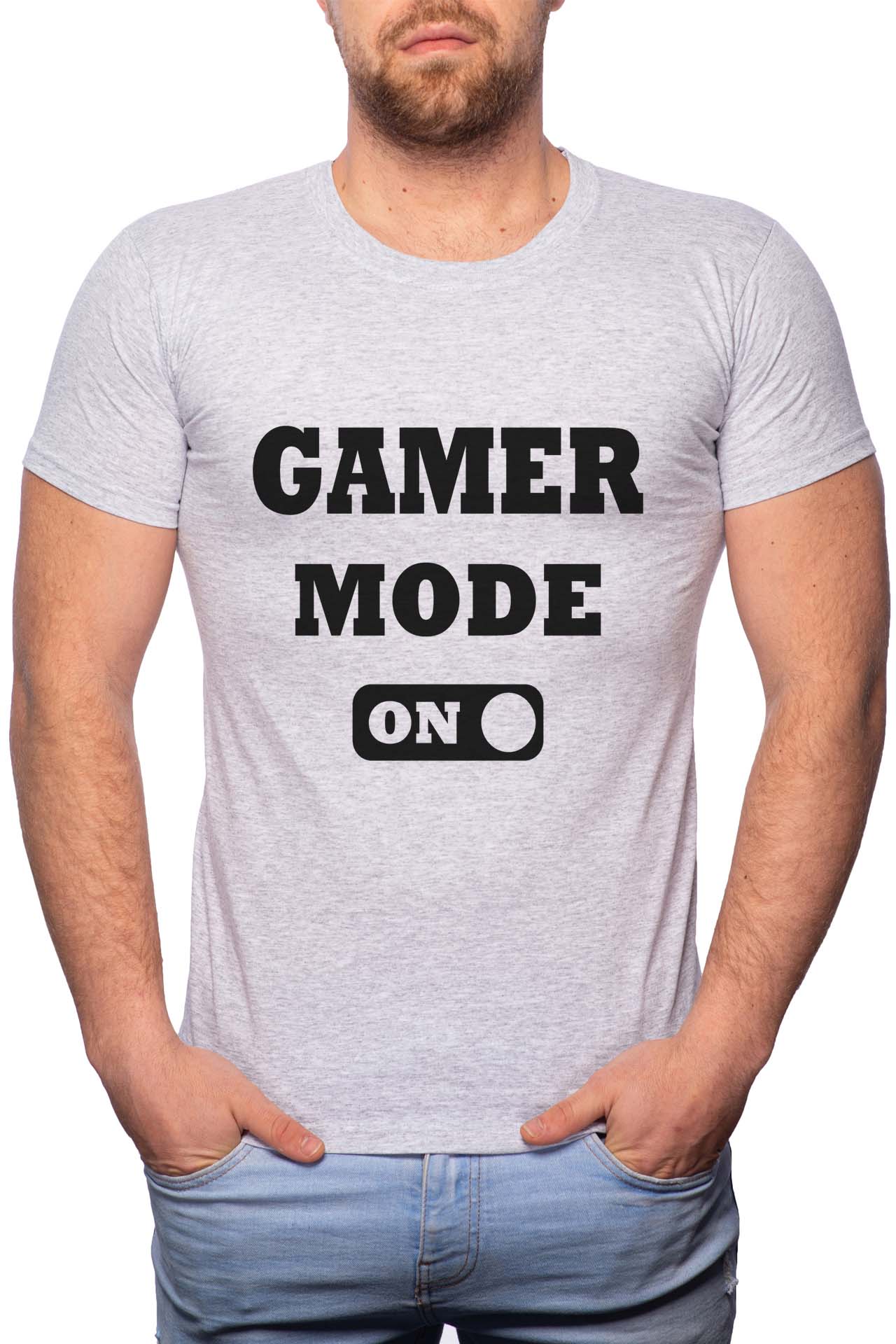 Tricou barbati, Gamer Mode, 100% Bumbac, B163, Gri