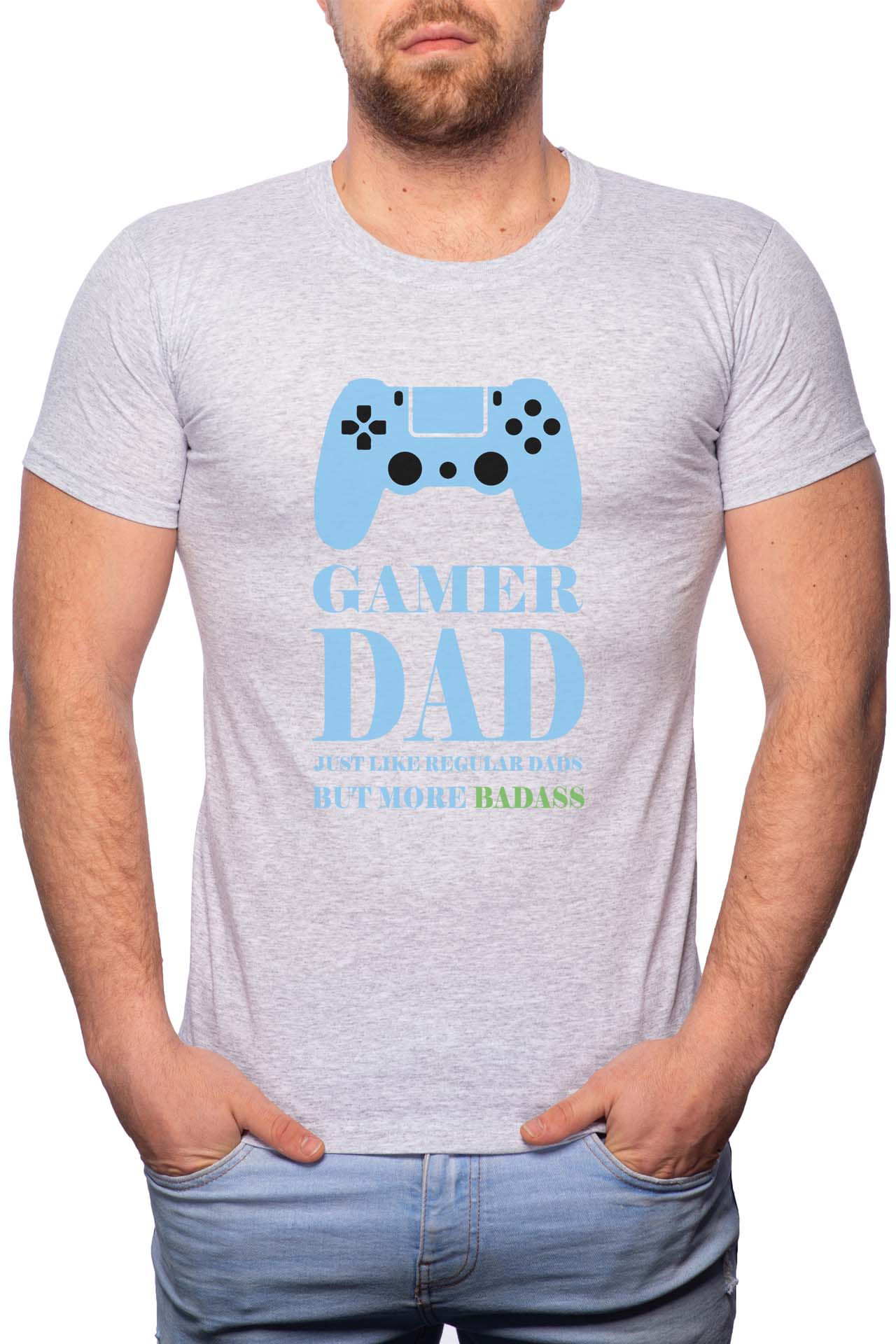 Tricou barbati, Gamer Dad, 100% Bumbac, GR160, Gri