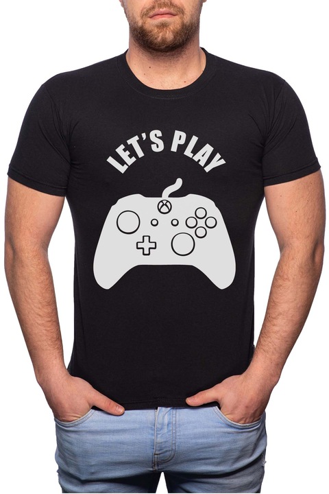 Let's Play, Normál fazonú feliratos férfi poló, 100% Pamut, GR164, Fekete
