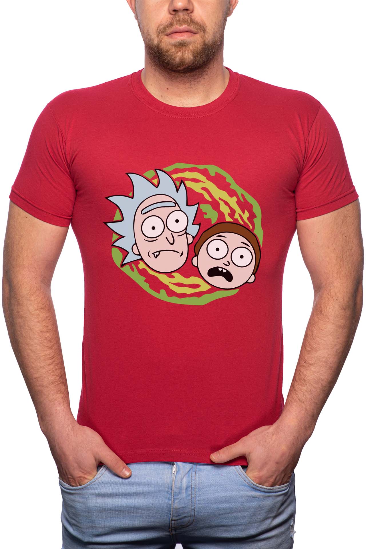 Tricou barbati, Rick And Morty, 100% Bumbac, R169, Rosu Bordeaux