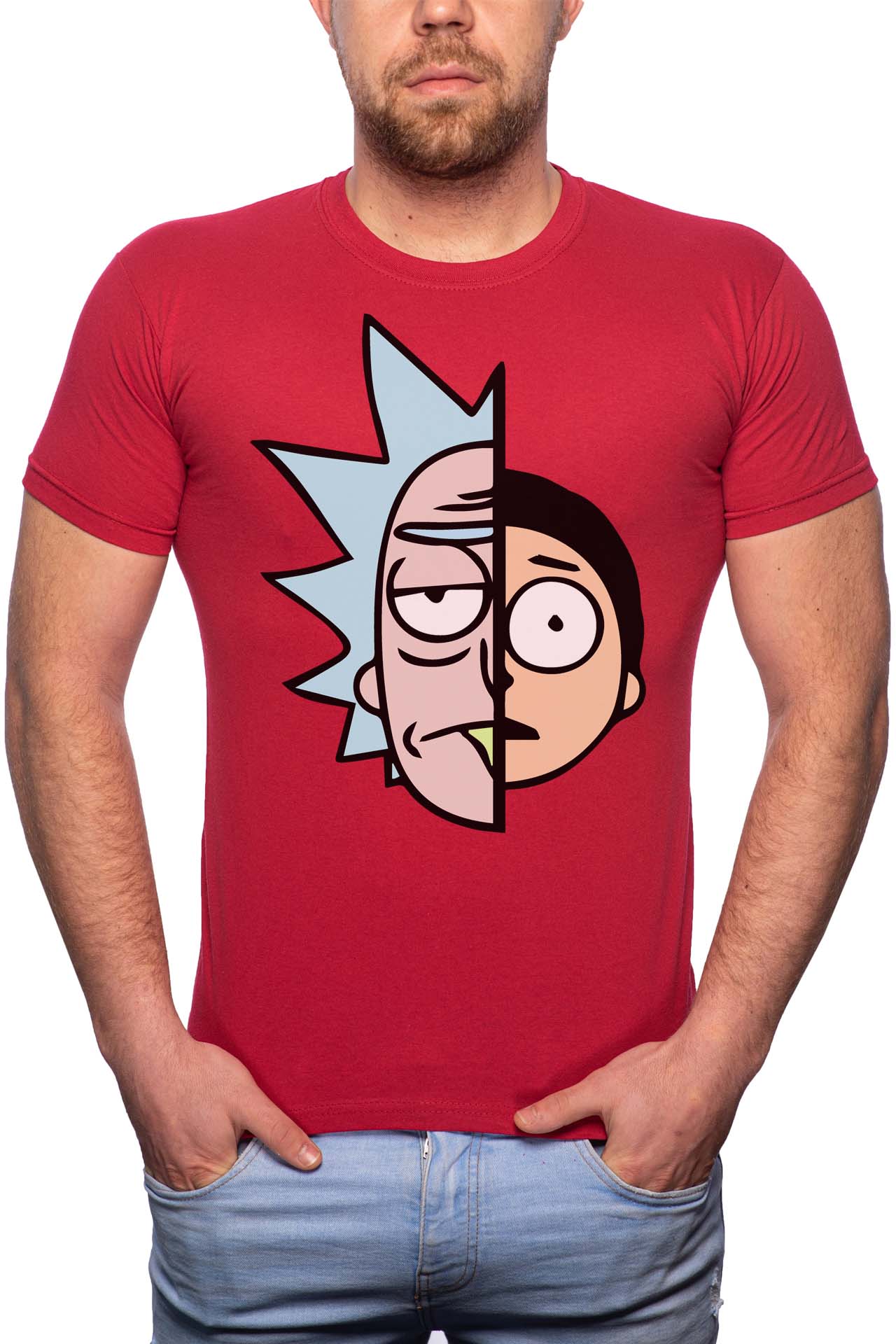 Tricou barbati, Rick And Morty, 100% Bumbac, GR170, Rosu Bordeaux