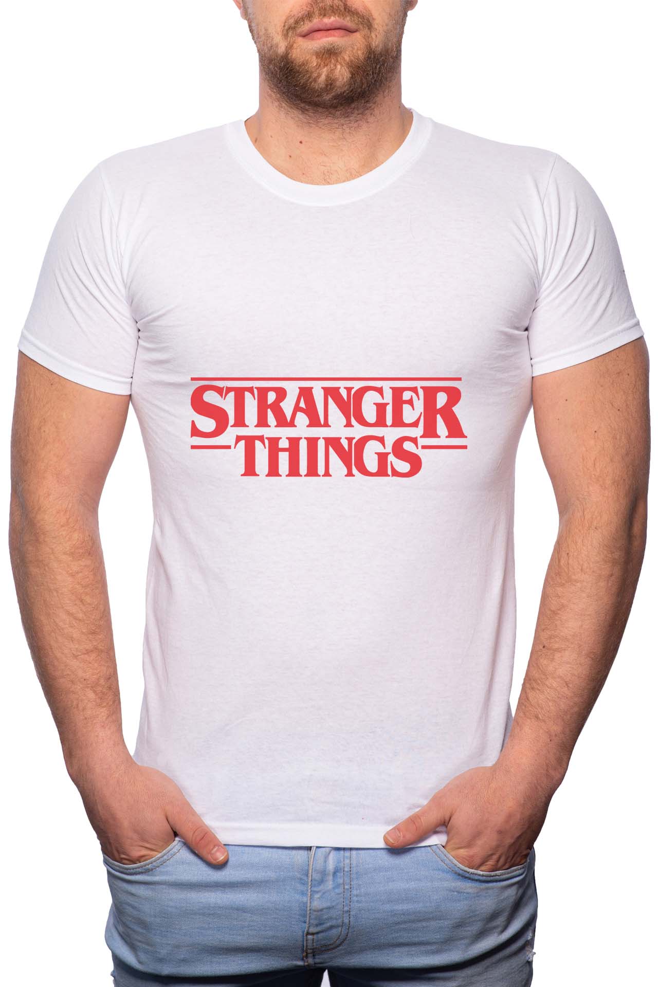 Tricou barbati, Stranger Things, 100% Bumbac, G173, Alb
