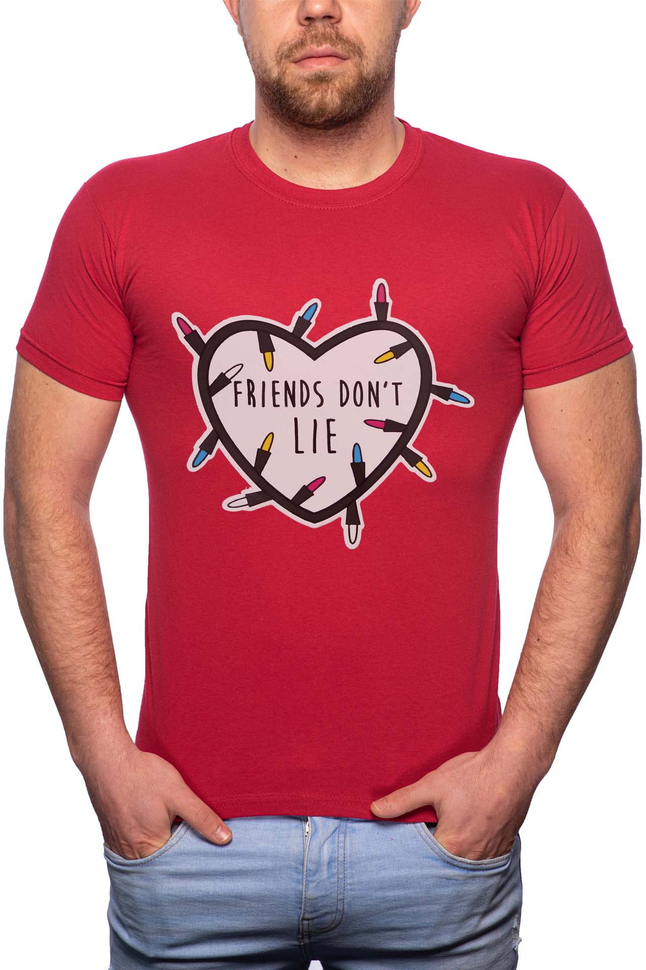 Tricou barbati, Friends Don't Lie, 100% Bumbac, G176, Rosu Bordeaux