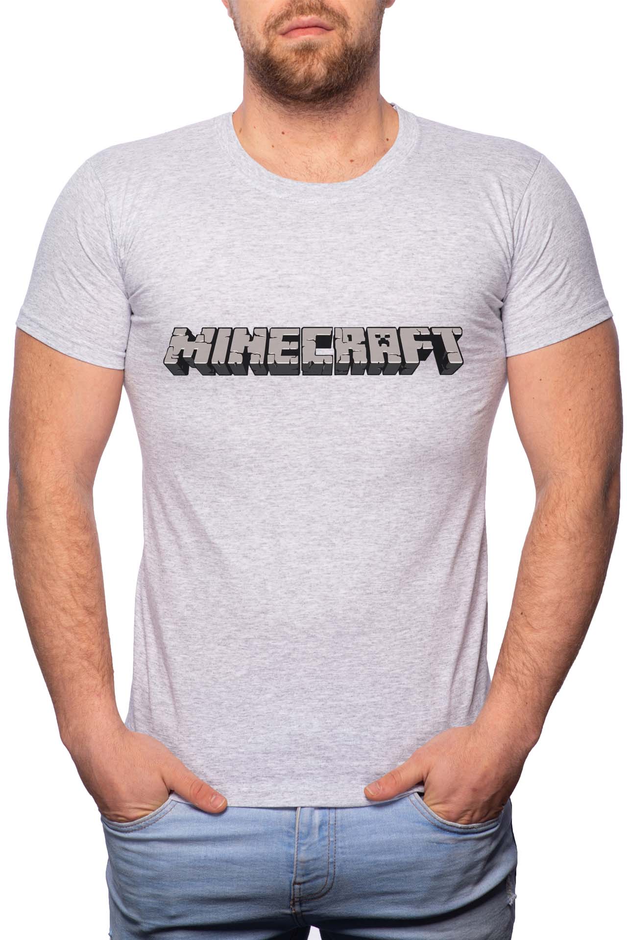 Tricou barbati, MineCraft, 100% Bumbac, G177, Gri