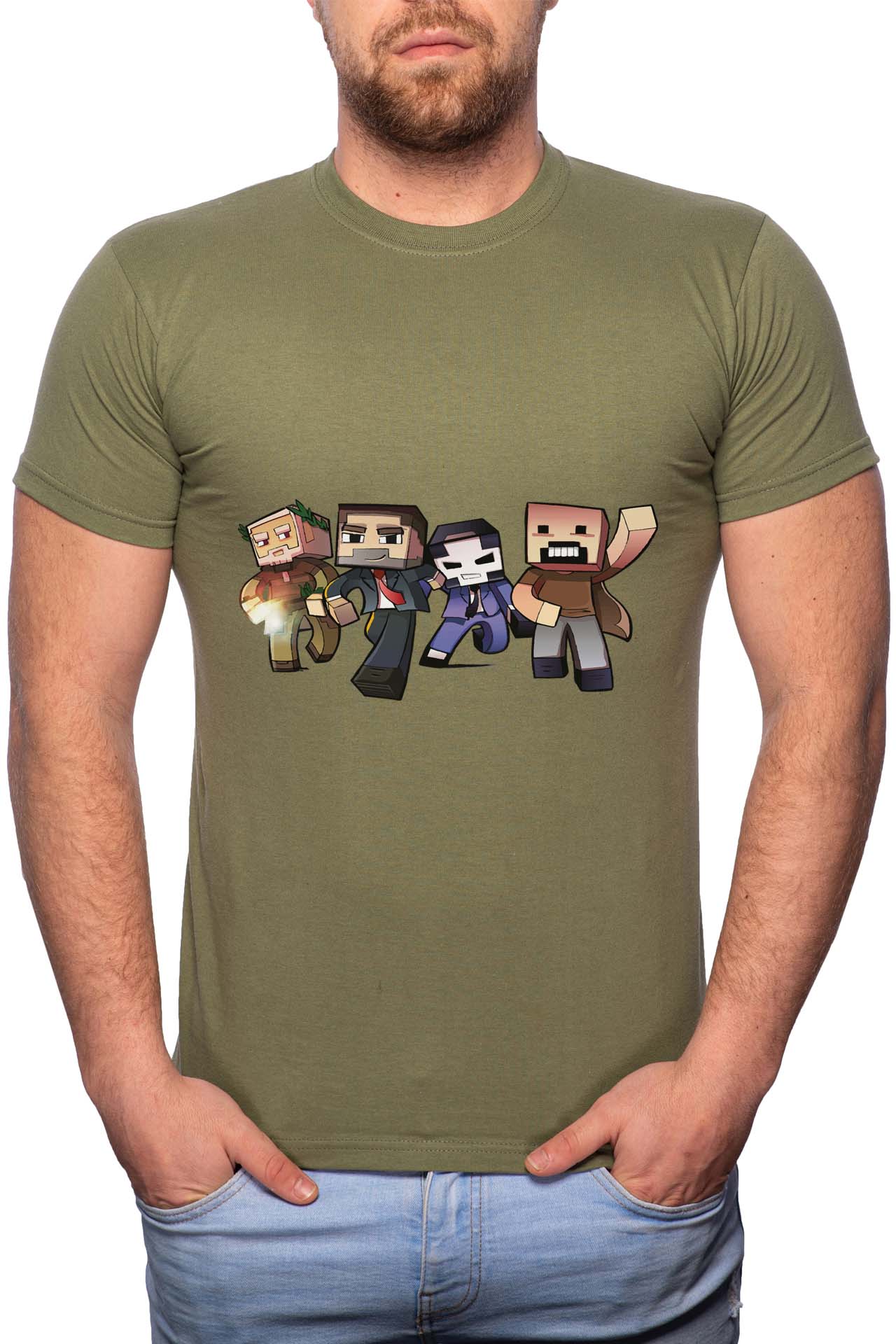 Tricou barbati, MineCraft, 100% Bumbac, GR178, Verde militar