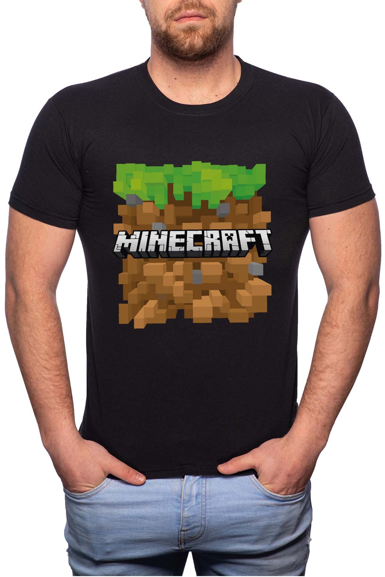 Tricou barbati, Minecraft, 100% Bumbac, G179, Negru