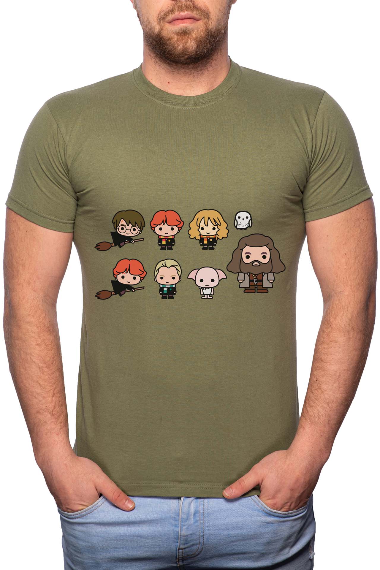 Tricou barbati, Harry Potter, 100% Bumbac, B180, Verde militar