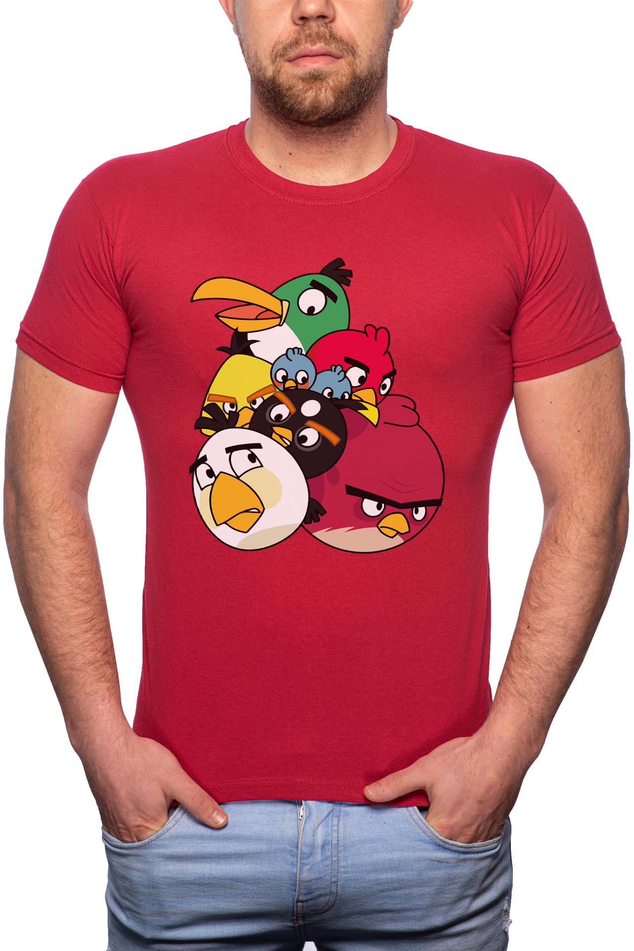 Tricou barbati, Angry Birds, 100% Bumbac, GR181, Rosu Bordeaux